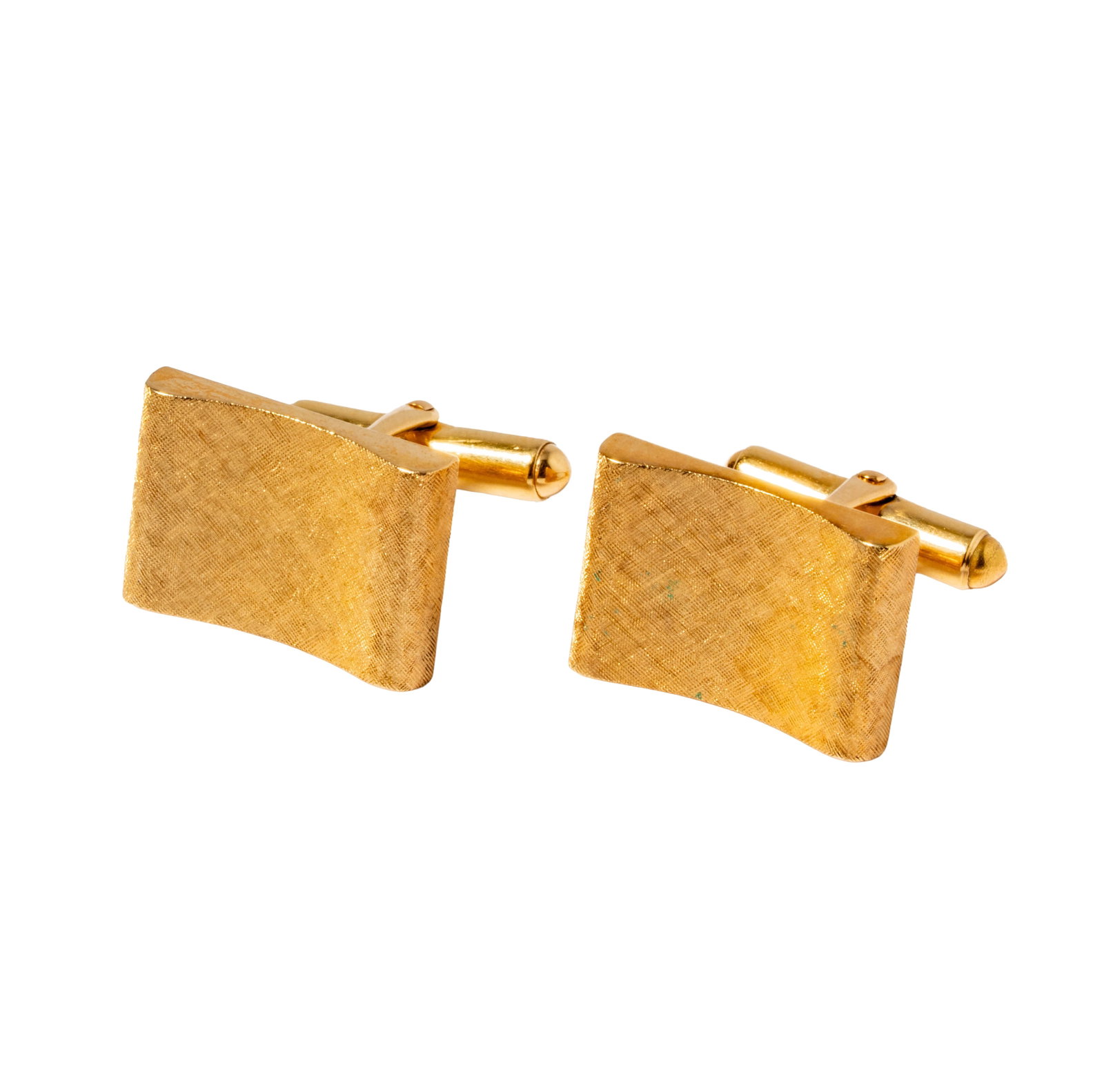 14 Karat Yellow Gold Cufflinks: Including one pair of brushed gold 20.40x14.70mm, and weighing 24.9 grams;