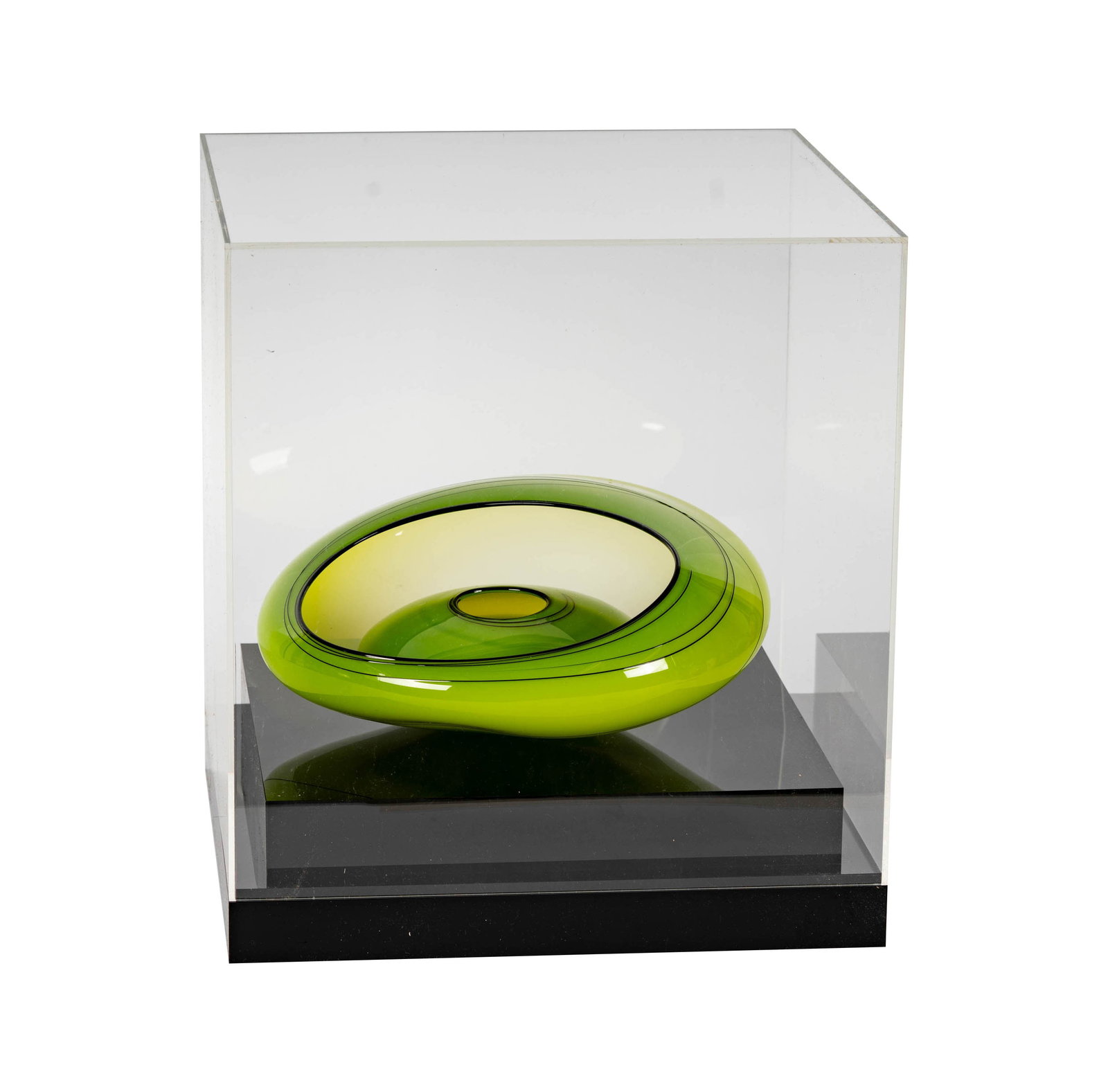 Dale Chihuly (American, b. 1941): Vienna Green Glass Nesting Baskets: hand-blown glass, the small bowl signed to the underside, the small bowl: 2 1/2 x 6 x 6 in., the larger bowl: 4 x 10 1/2 x 9 1/2 in., the case: 13 3/4 x 12 1/2 x 12 1/2 in.