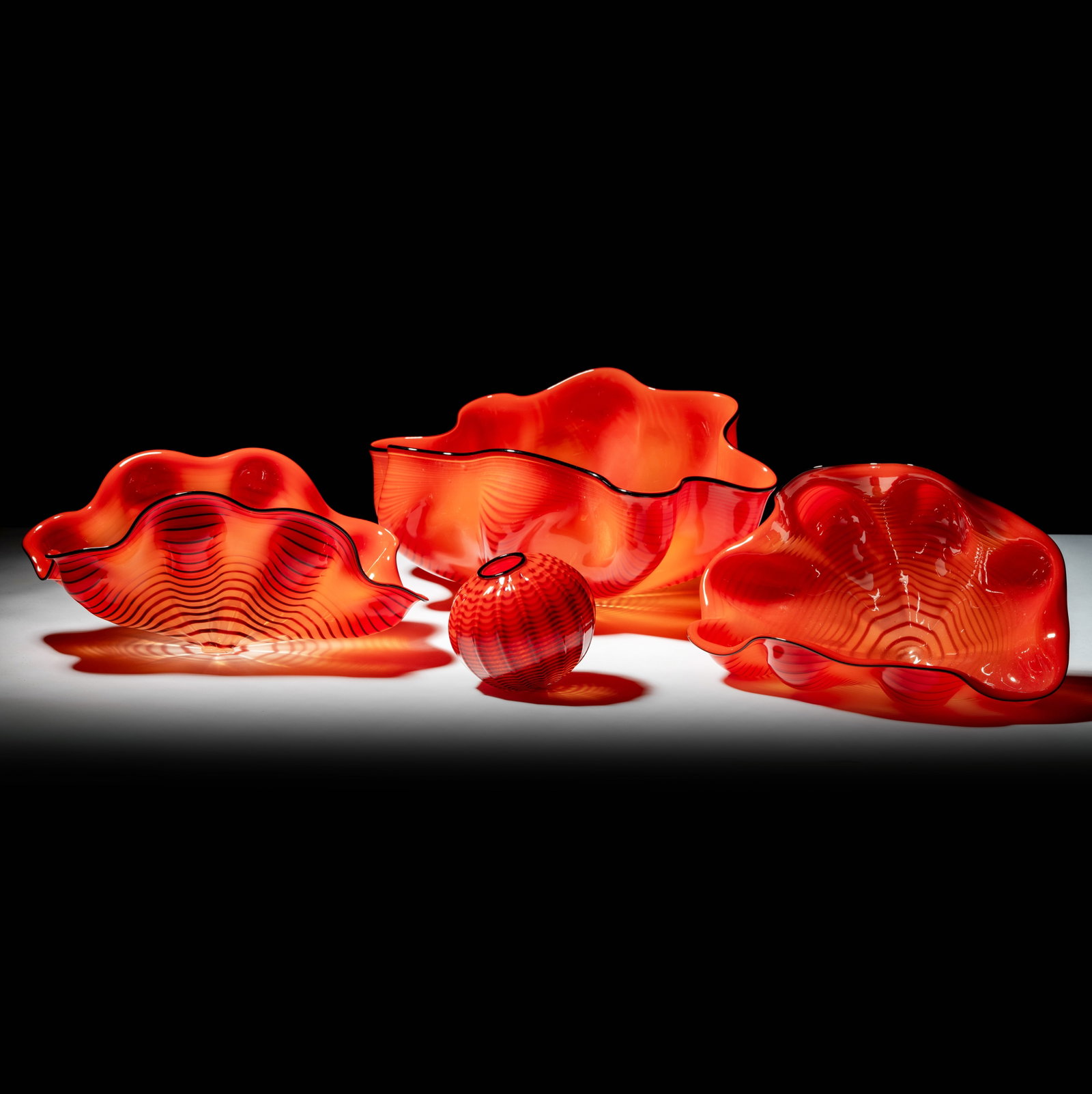 Dale Chihuly (American, b. 1941): Four Piece Red Seaform Set (1 of 16)