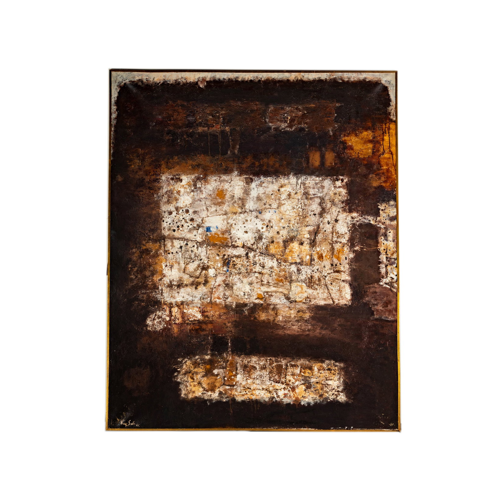 Kei Sato (Japanese, 1906-1978), Sel Du Ciel: 1961, oil and mixed media on canvas, signed and dated lower left; signed, dated, and titled verso, 63 x 50 1/2 in, frame: 64 x 51 1/2 in Galerie Jacques Massol, Paris gallery label verso