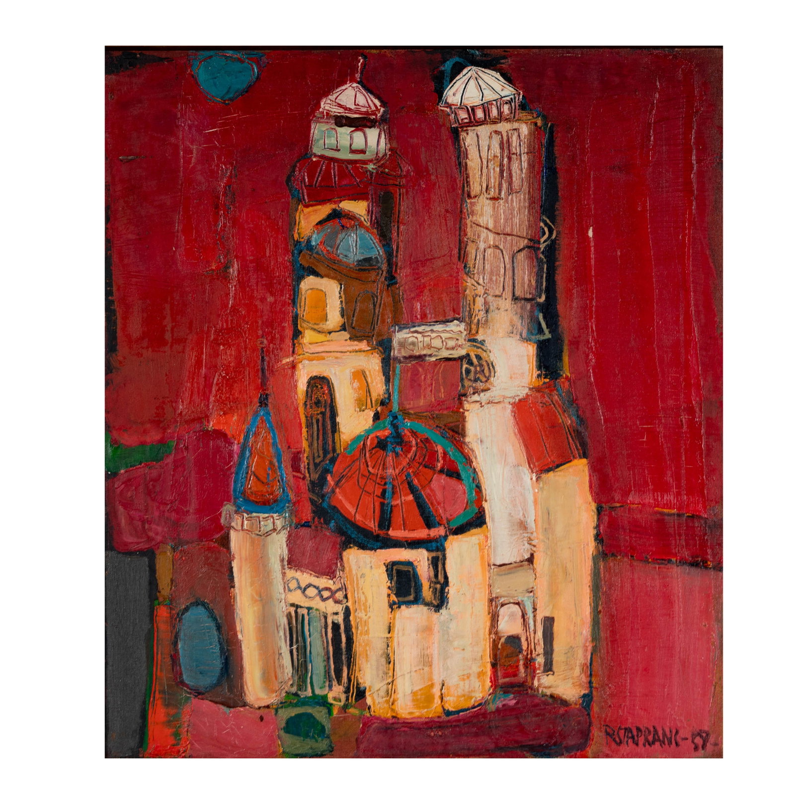 Raimonds Staprans (Latvian, 1926-2026): Houses with Blue Sun (1 of 9)