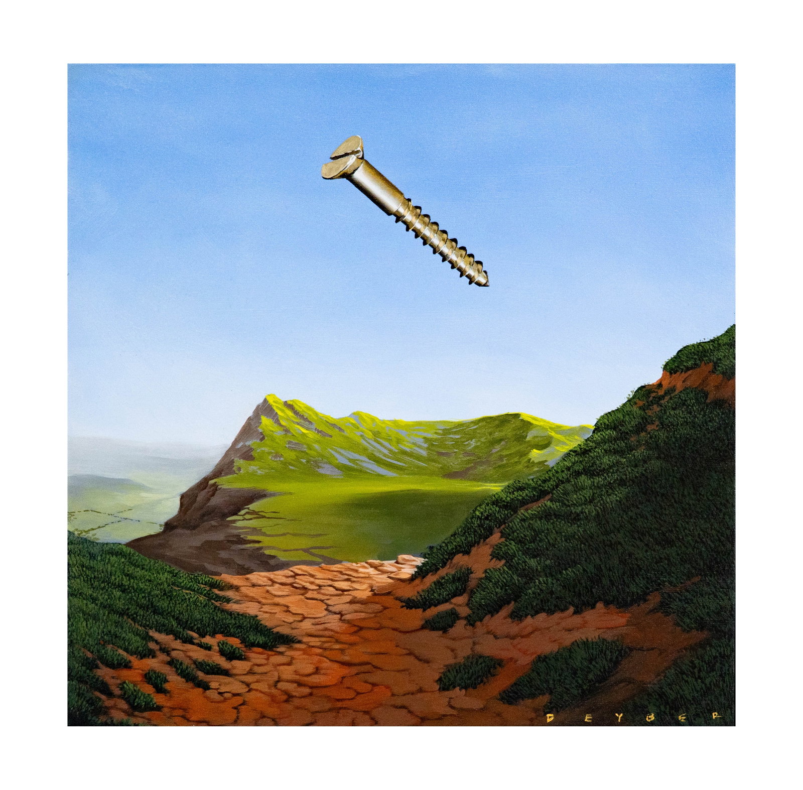 Robert Deyber (B. 1955), Screw Up IV: acrylic on canvas, signed lower right, 24 x 24 in., frame: 32 3/4 x 32 3/4 in., Martin Lawrence Galleries label verso