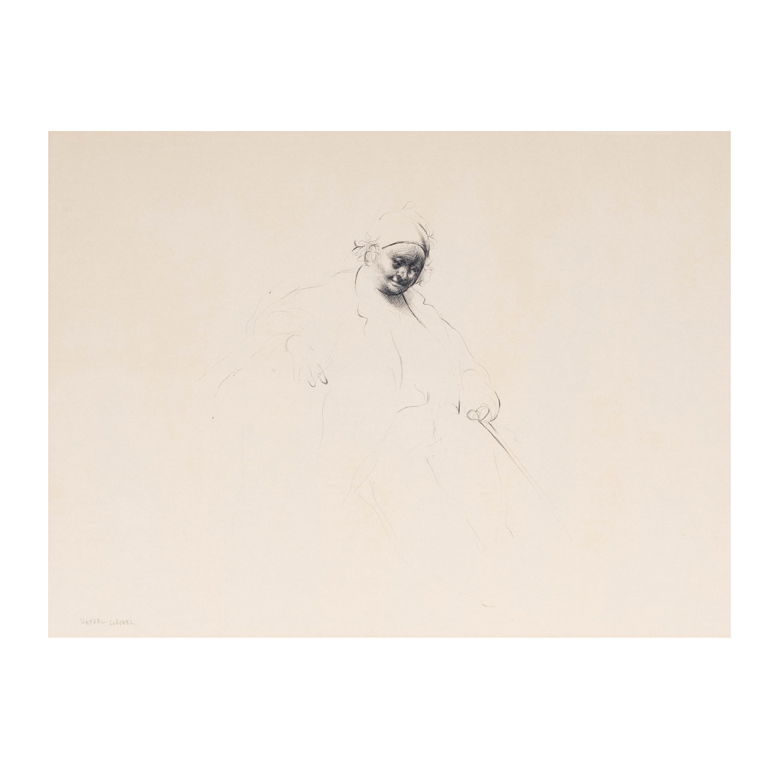 Rafael Coronel (1932-2019): El Borracho (The Drunkard): ink on paper, signed lower left, titled to label verso, and with handwritten inscription to backing "Con gran placer to Mr. and Mrs. Seigel Los Angeles California - Coronel" 19[illegible]; 23 x 17 1/2