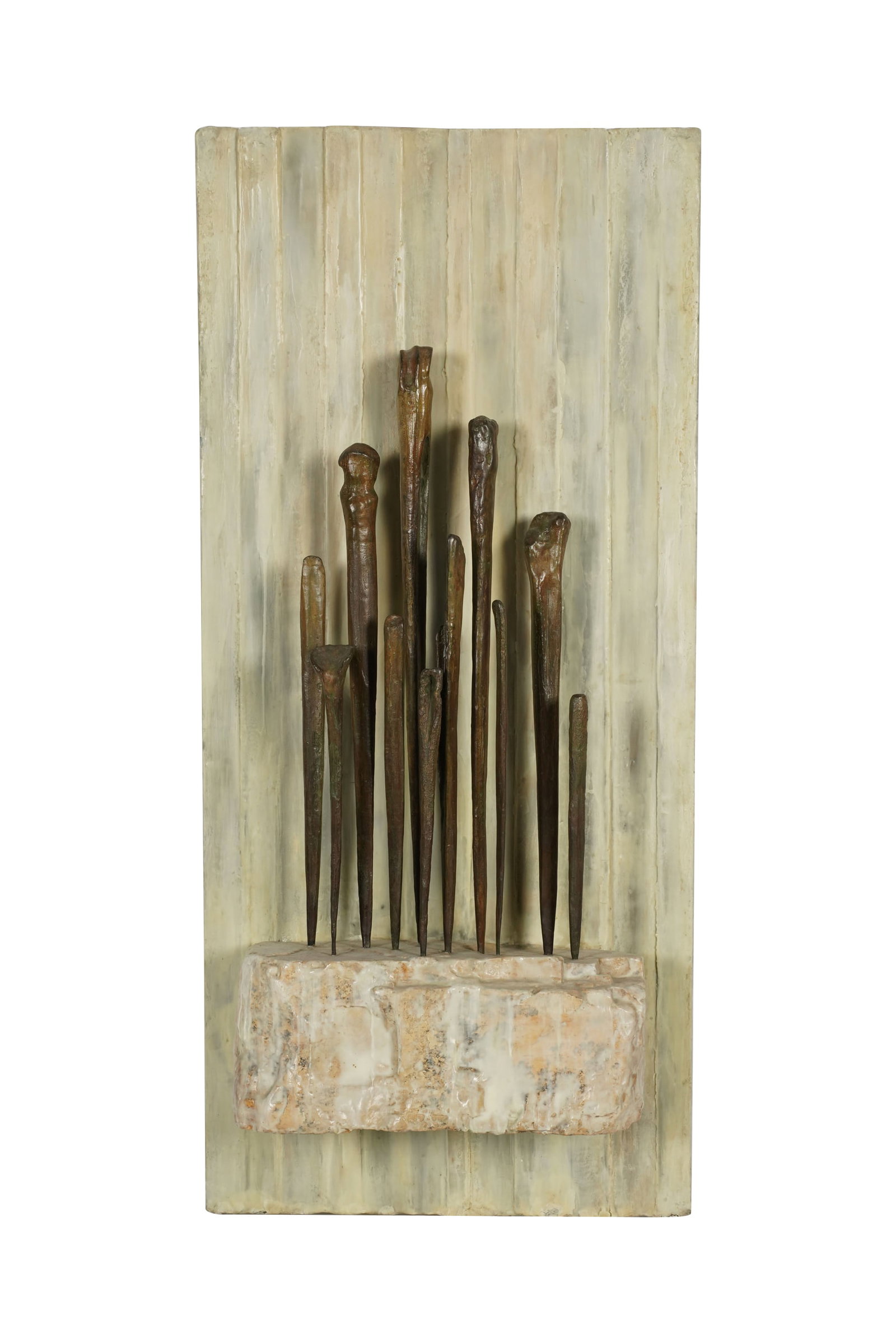 Charles Fine (B. 1951), Statue Cult: 1990, bronze and resin on wood, signed and dated verso, 47 3/4 x 21 3/4 x 9 1/2 in.