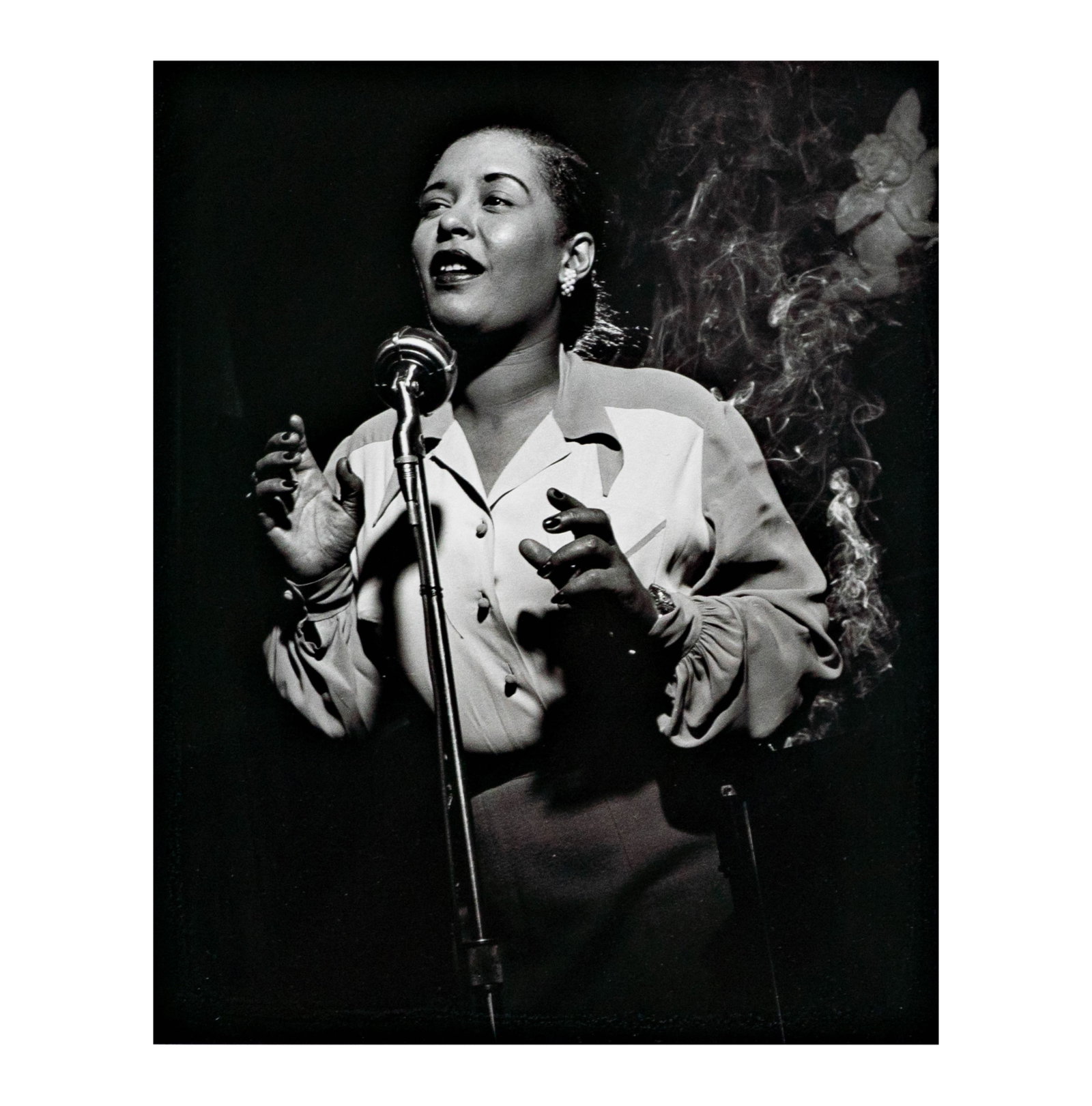 Herman Leonard (American, 1923-2010), Billie Holiday, NYC: silver gelatin, sight: 11 1/2 x 9 1/2 in., frame: 23 1/2 x 19 1/2 in.