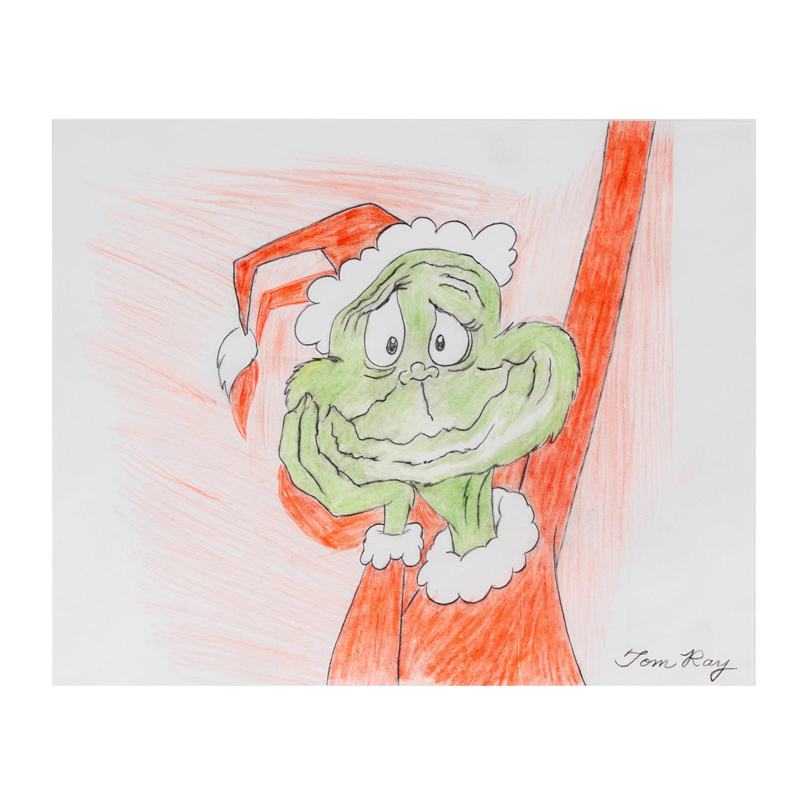Tom Ray (1919-2010): The Grinch: graphite and colored pencil, How the Grinch Stole Christmas! (MGM, 1966), pencil signed lower right, sight: 9 3/4 x 11 3/4 in., framed: 16 1/2 x 18 1/2 in.