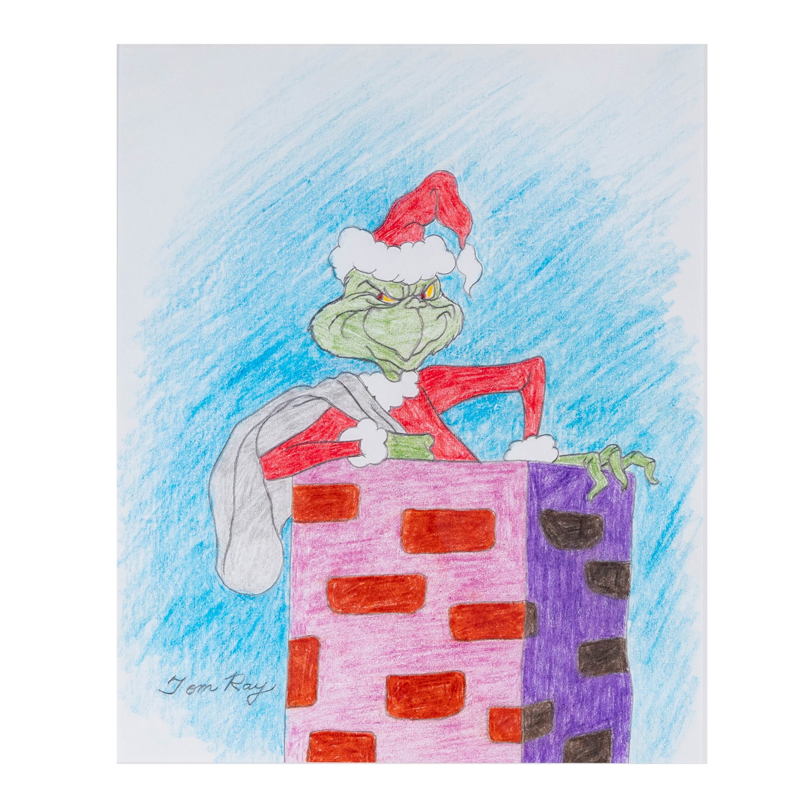 Tom Ray (1919-2010): The Grinch: graphite and colored pencil, from How The Grinch Stole Christmas! (MGM, 1966), signed in pencil lower left, sight: 11 1/2 x 9 1/2 in. frame: 18 1/2 x 16 1/2 in.