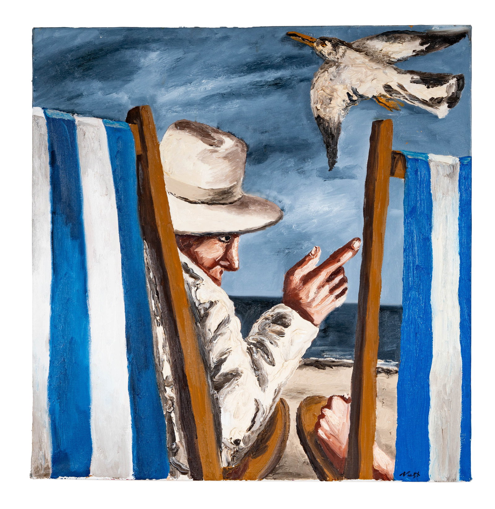 Natalia Nesterova (1944-2022), Look, Seagull: oil on canvas, 2001, signed with initials lower right, signed, dated, and titled verso, 30 x 29 in.