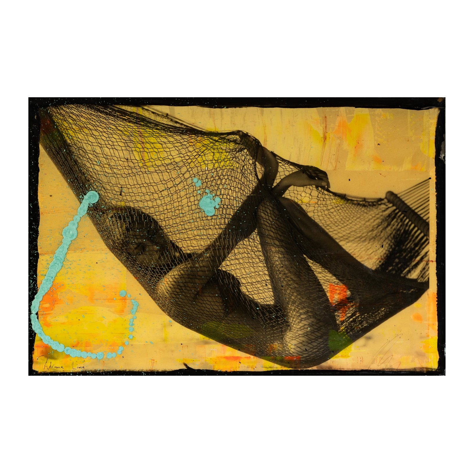 Raphel Mazzucco (B. 1965): Adriana Lima: archival pigment print and acrylic, titled lower left, and signed lower right, overall: 25 1/2 x 37 1/2 in. (64.8 x 95.3 cm.)