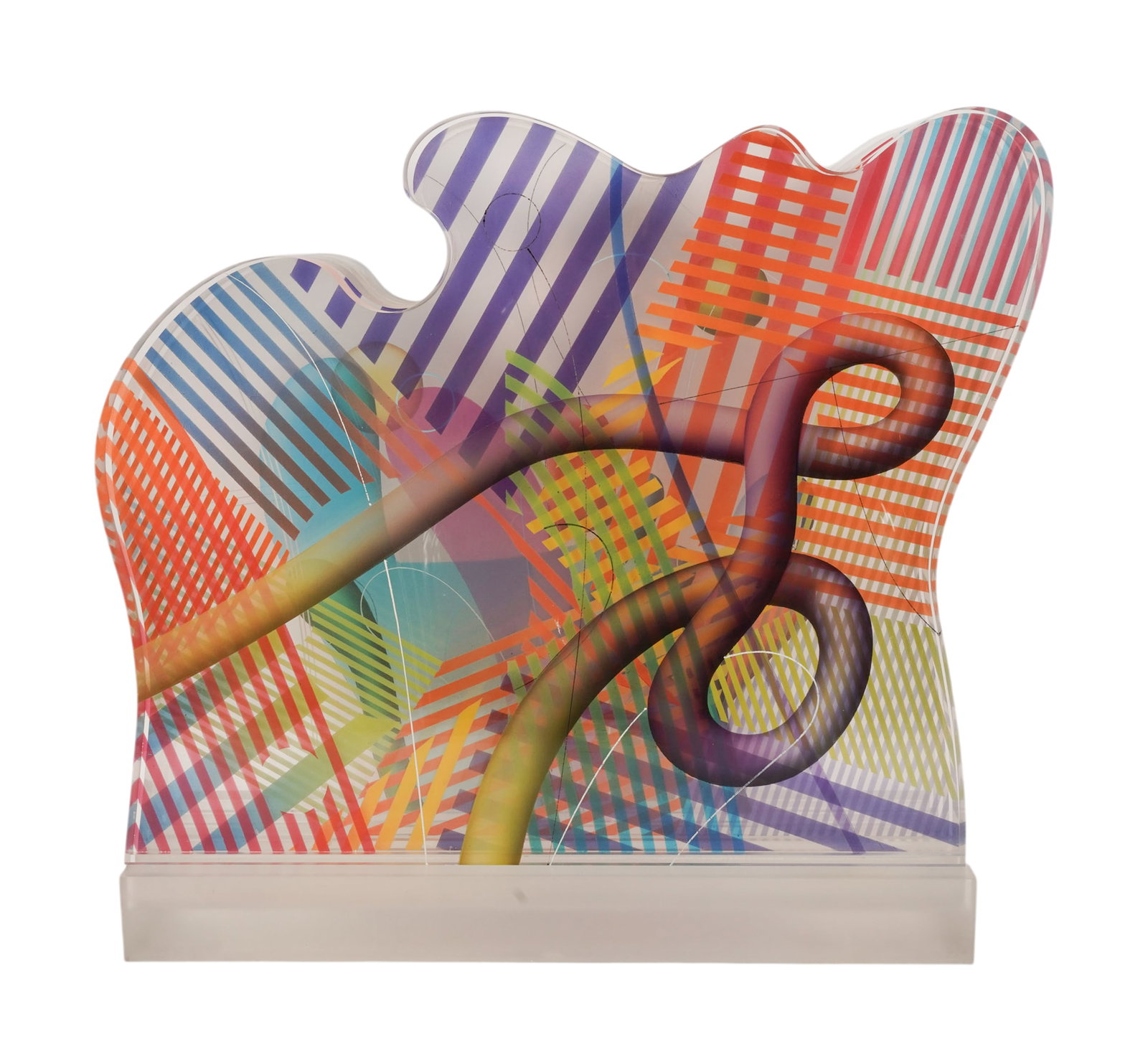 Yankel Ginzburg (b. 1945), Acrylic Sculpture: silkscreen collage on shaped acrylic panels, 16 1/4 x 19 1/2 x 8 1/2 in.