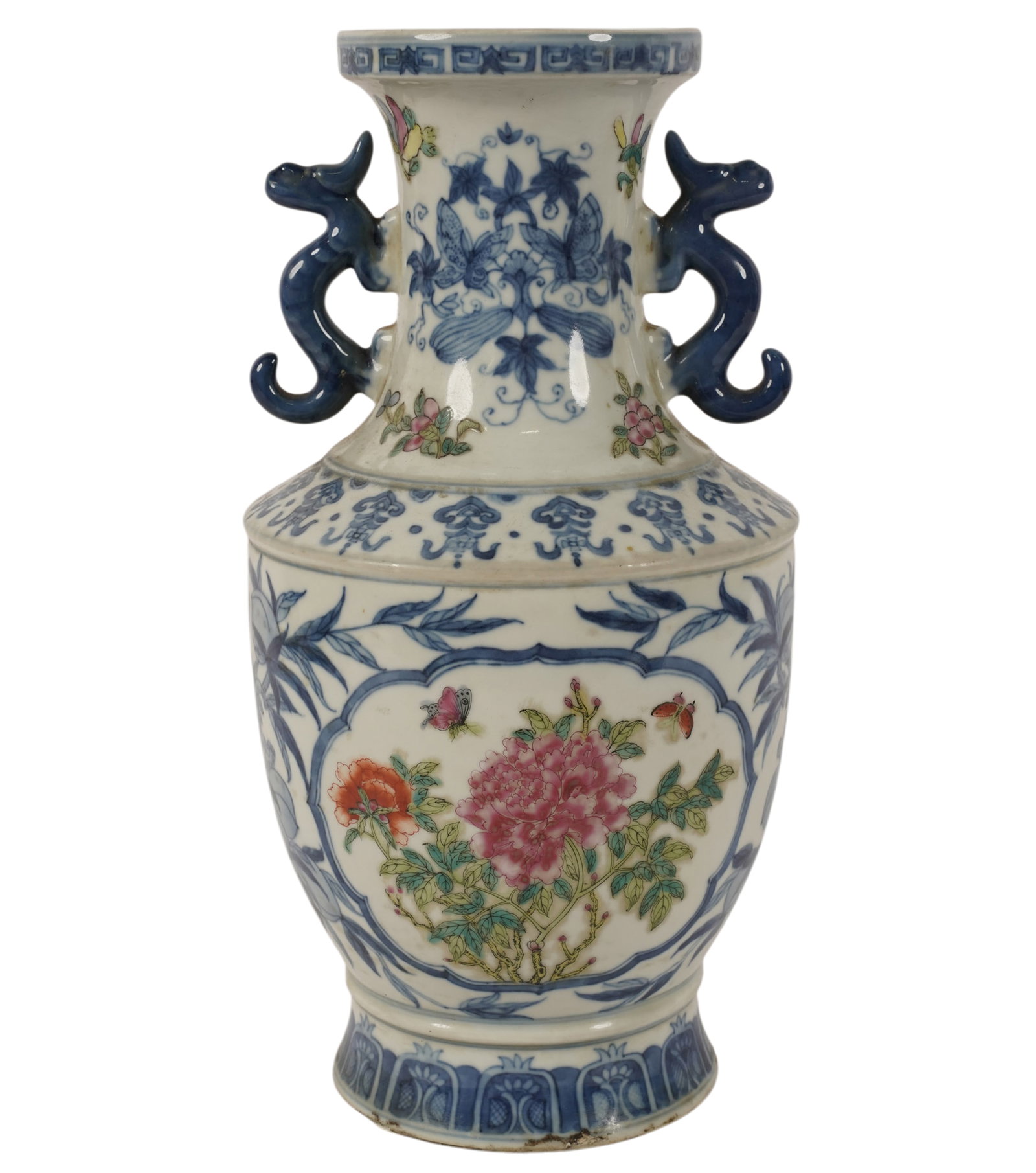 Chinese Floral Vase: marked to underside, 13 x 7 x 7 in.