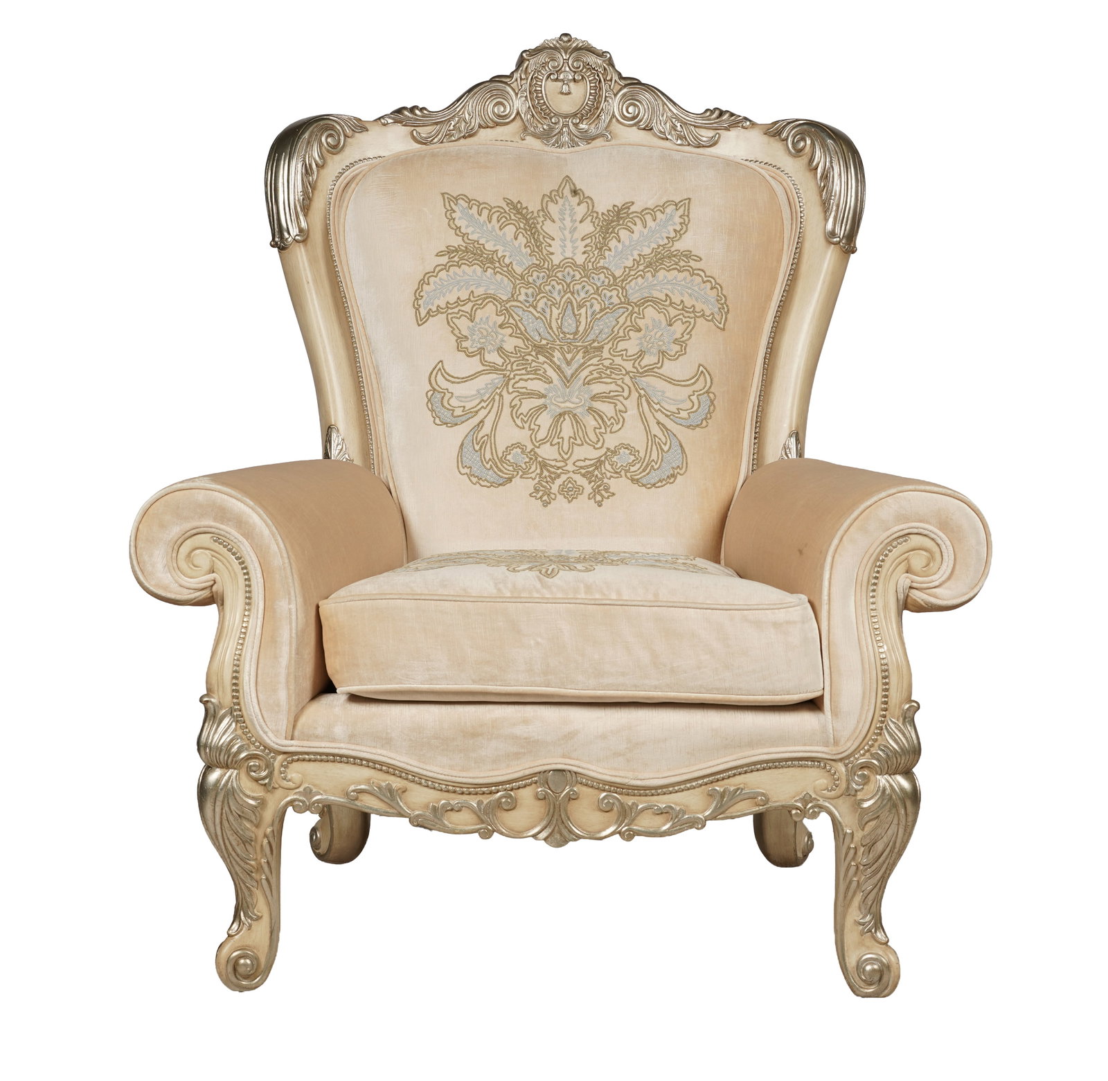 Phyllis Morris Archive Collection, Large Embroidered Bergere: 51 1/2 x 42 x 30 in., seat height: 20 in.