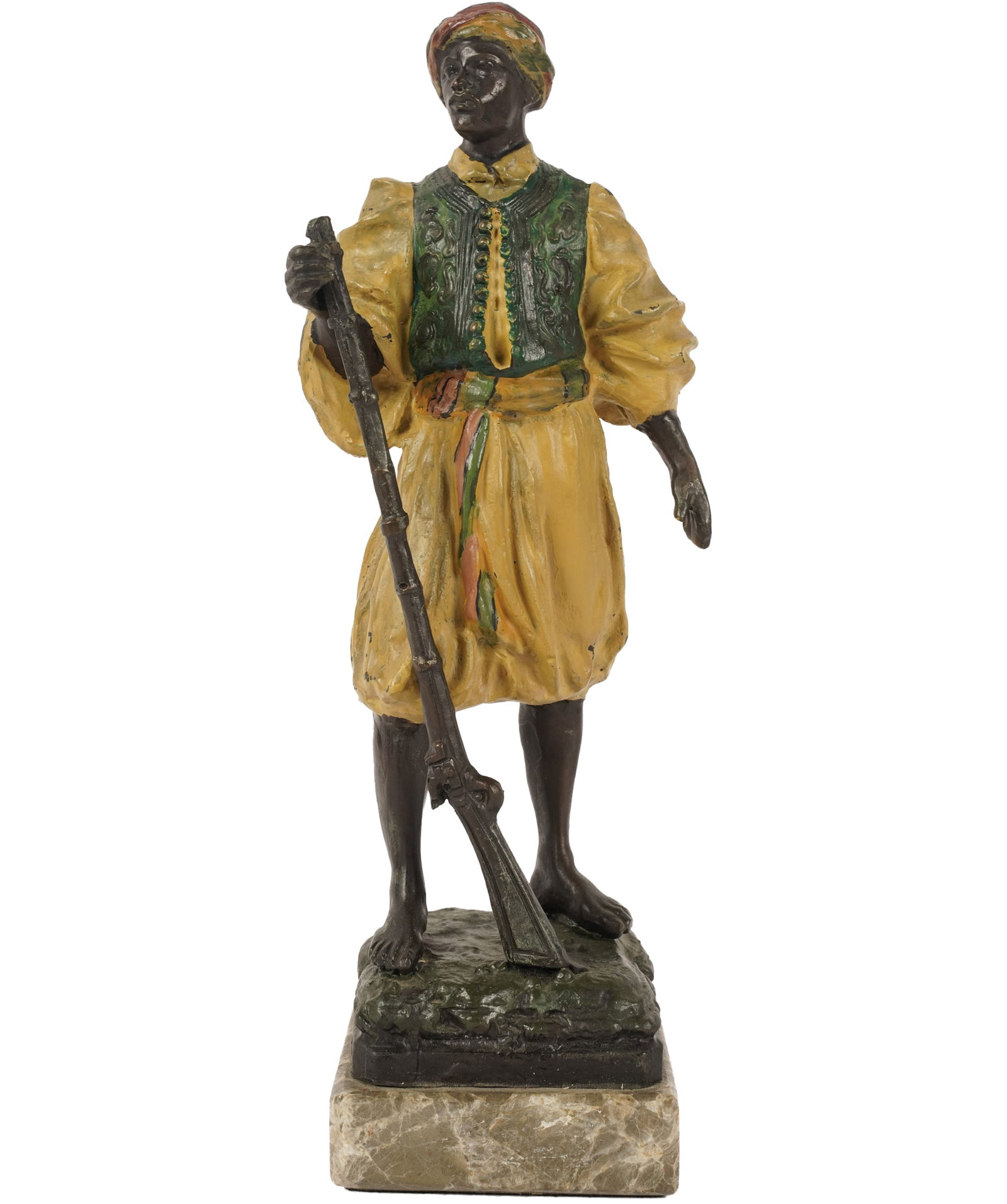 Orientalist Bronze Figure of a Rifleman: on 1 in. marble base: overall: 10 x 3 x 3 in.
