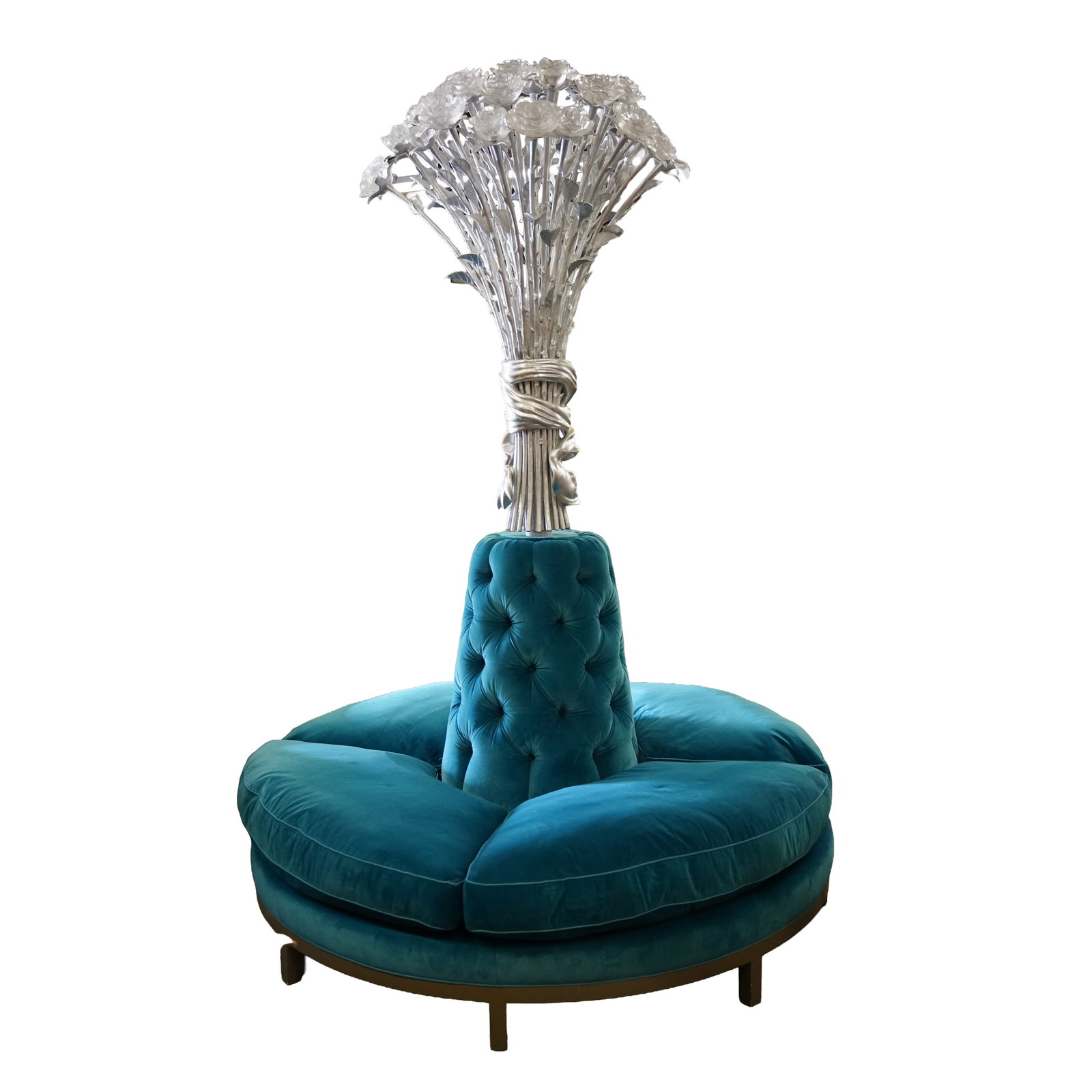 A Blue Tufted Upholstered and Decorated Round Settee (1 of 9)