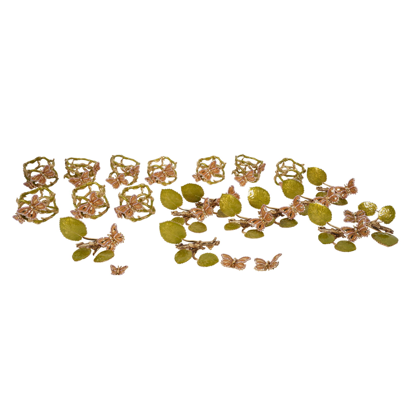 Collection of Enameled Butterfly Napkin Rings: napkin ring approximately: 2 x 2 x 2 in.