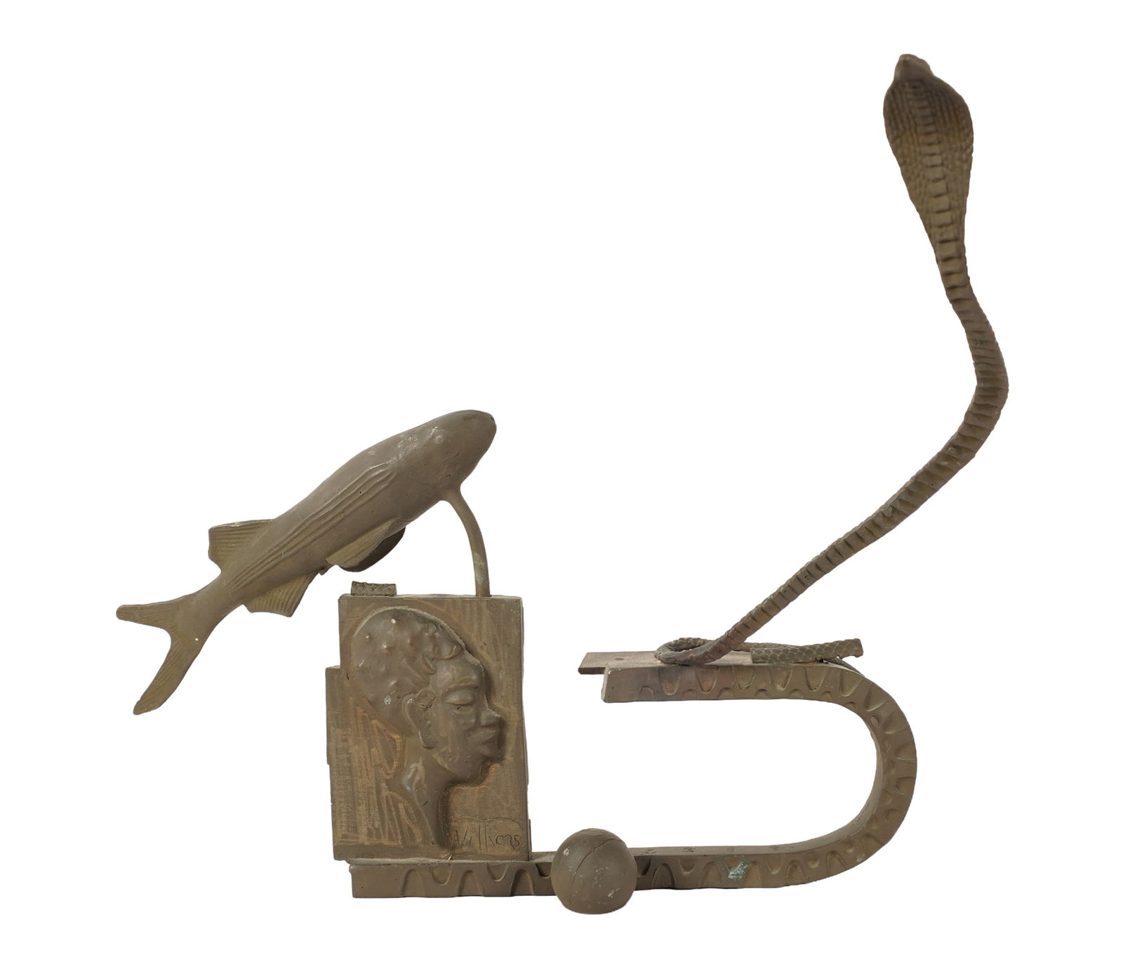 Contemporary Bronze Sculpture with Snake and Fish (1 of 11)