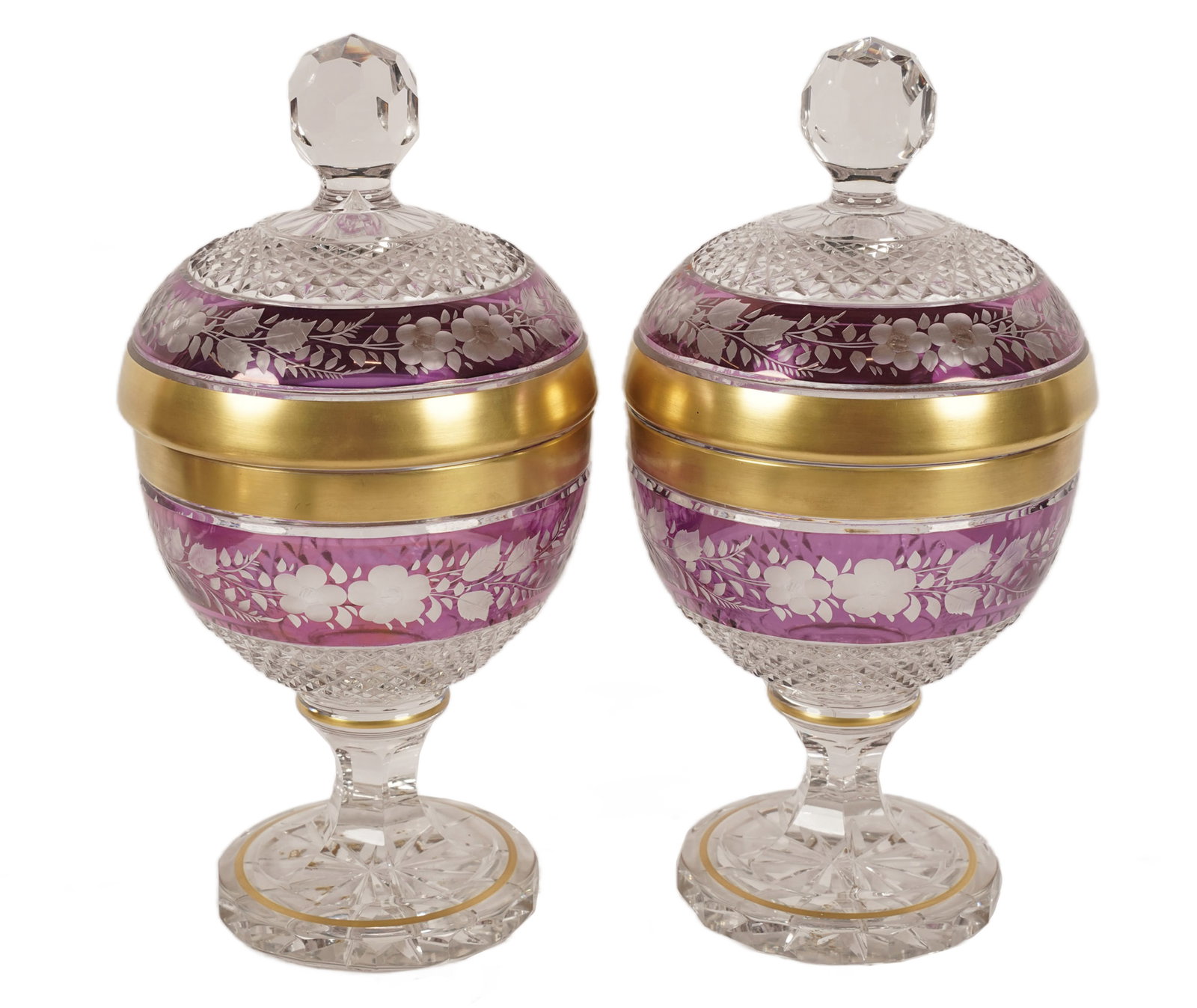 Pair of Bohemian Glass Covered Candy Jars (1 of 8)