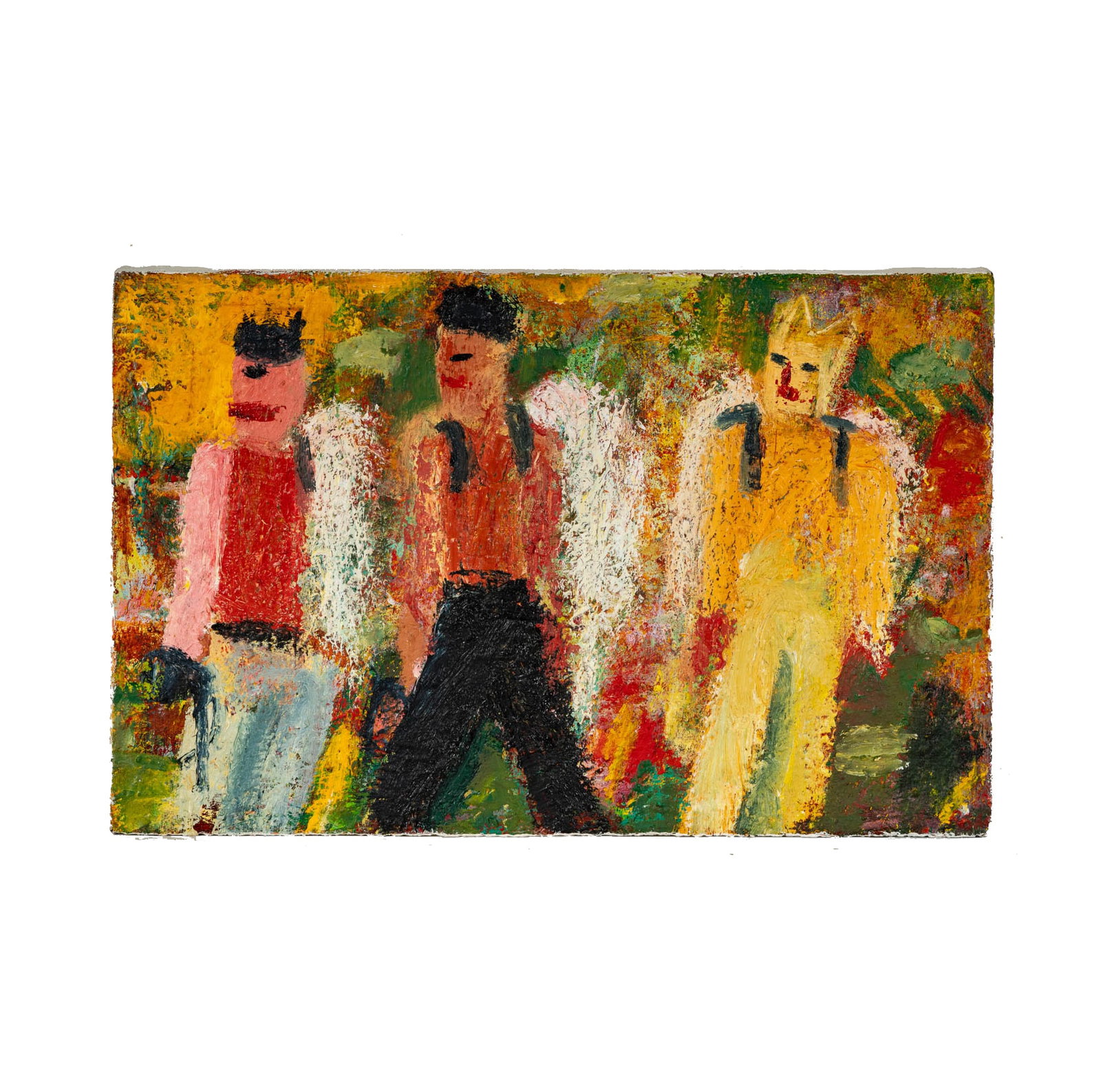 Roberto Gil de Montes, B. 1950, Los Tres: oil on canvas, 1990; signed with initials lower right, 14 x 22 in. (35.6 x 55.9 cm.)