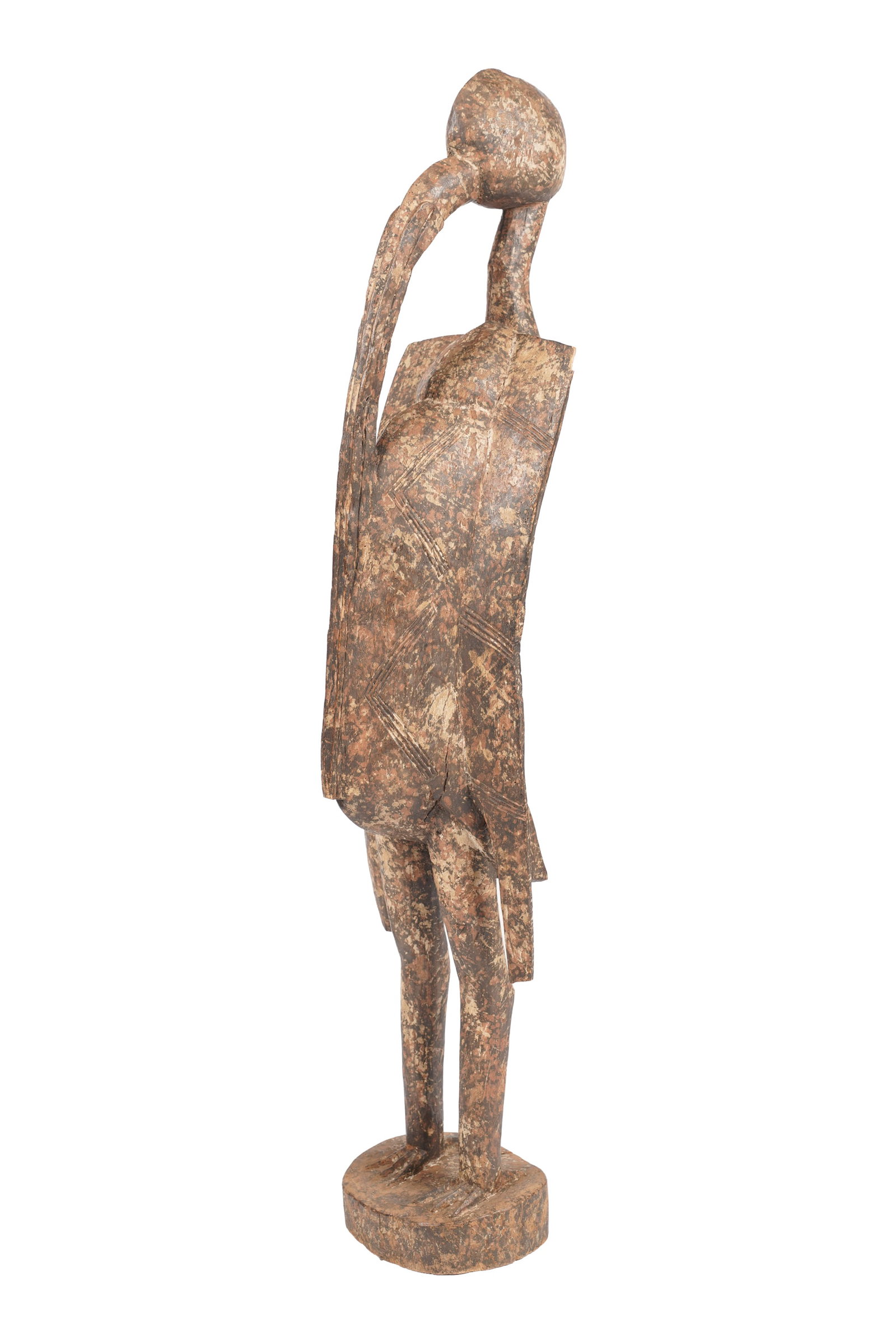 Aboriginal Carved Bird: earth pigments on wood, 44 x 9 x 9 1/2 in.