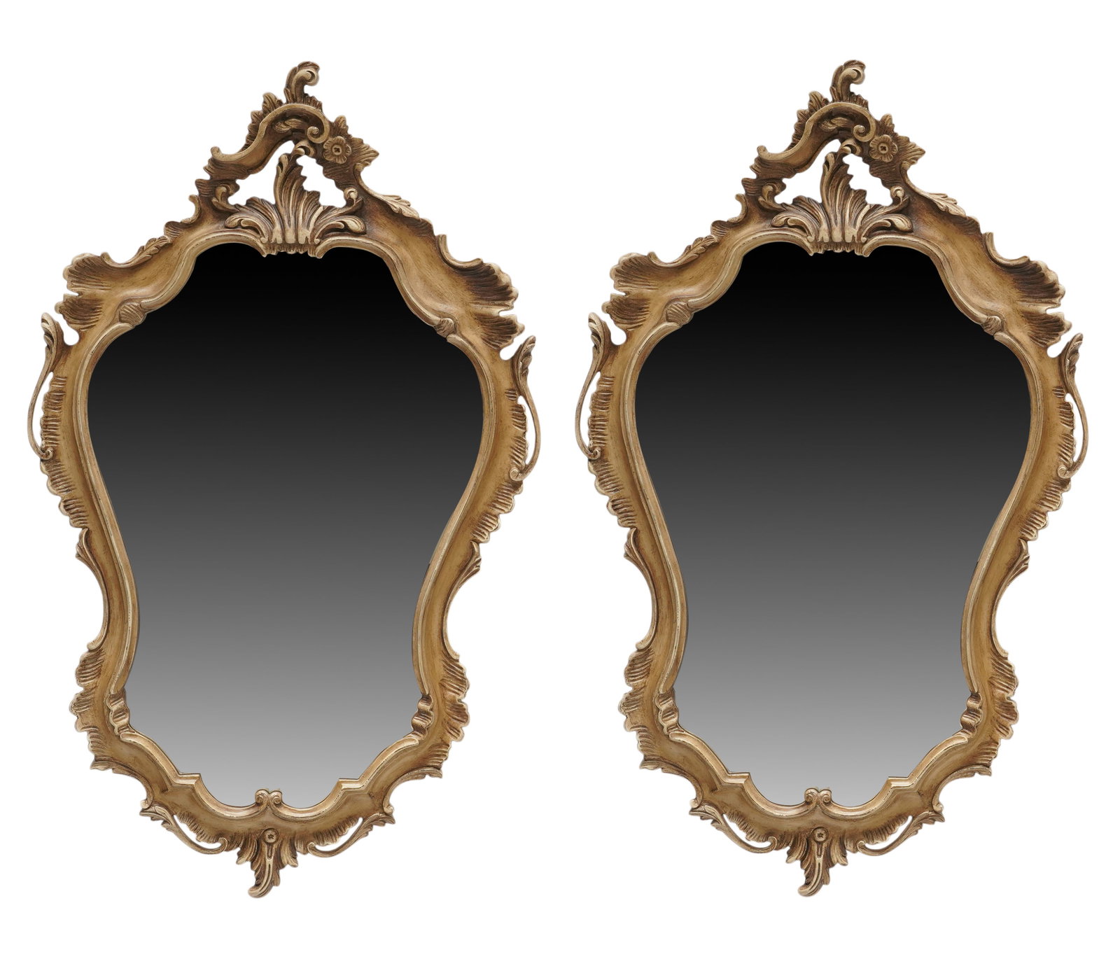 Pair of Italian Rococo Style Mirrors: Created by Judson Rothschild for the Rothschild Collection, 1999, "Paula", each 29 x 46 in.