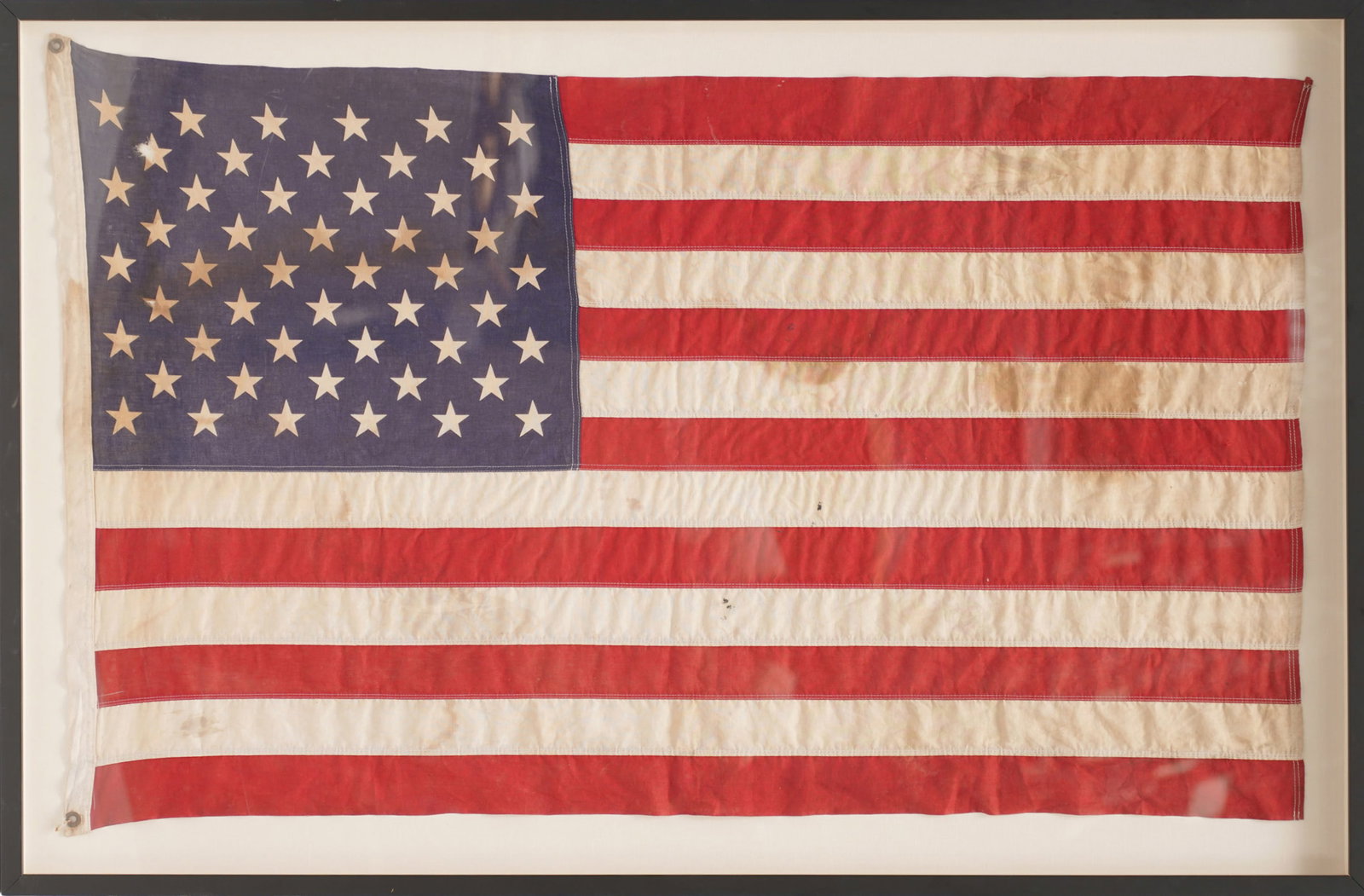 Framed American 48-Star Flag: early 20th century, frame: 60 1/2 in. x 39 1/2 in.
