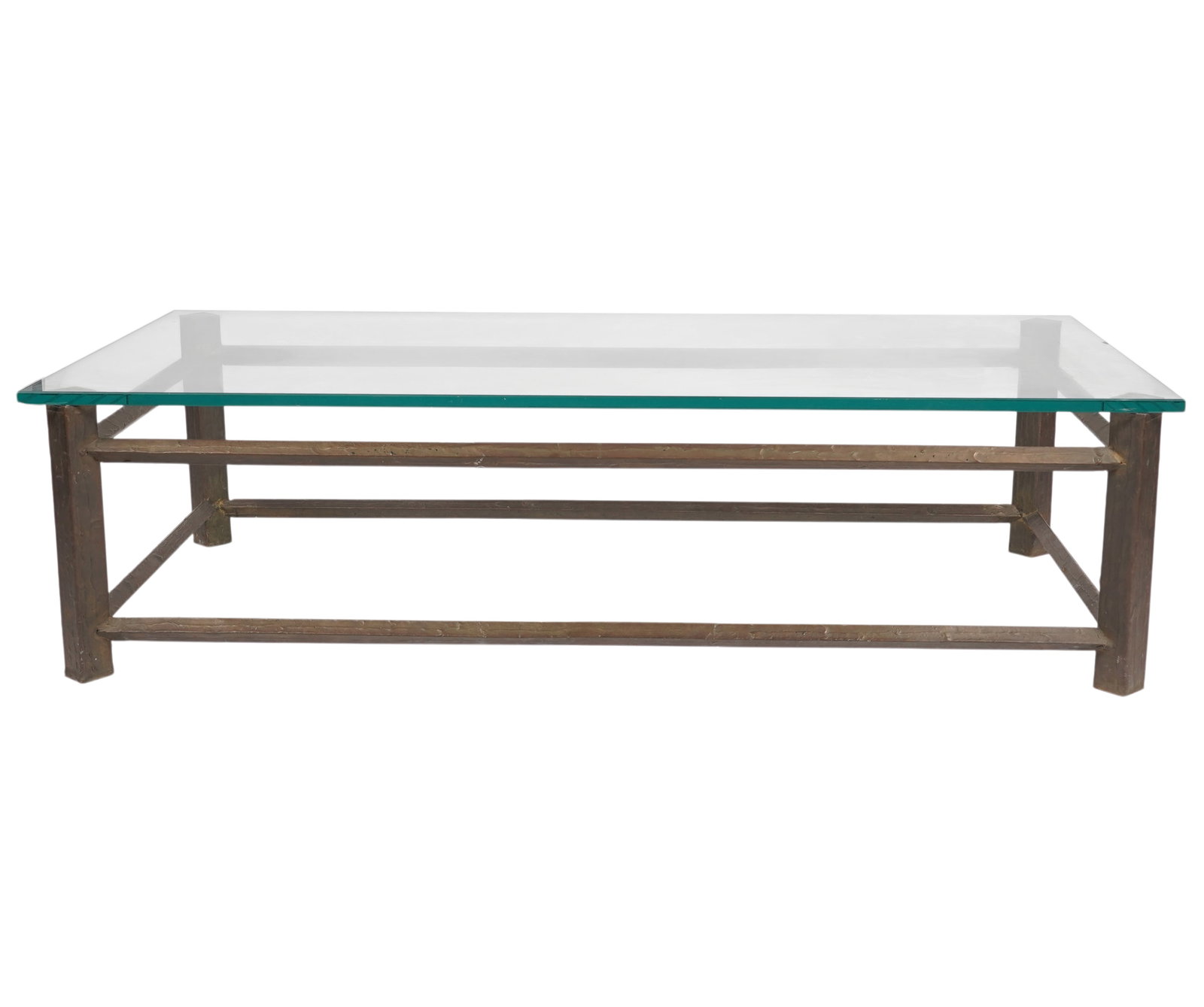 Bronze Base Glass Top Coffee Table: 16 x 60 x 30 in.