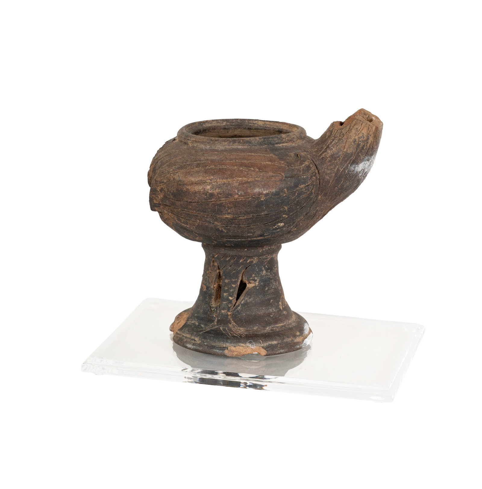 Stoneware Vessel: in acrylic case, height: 8 in.