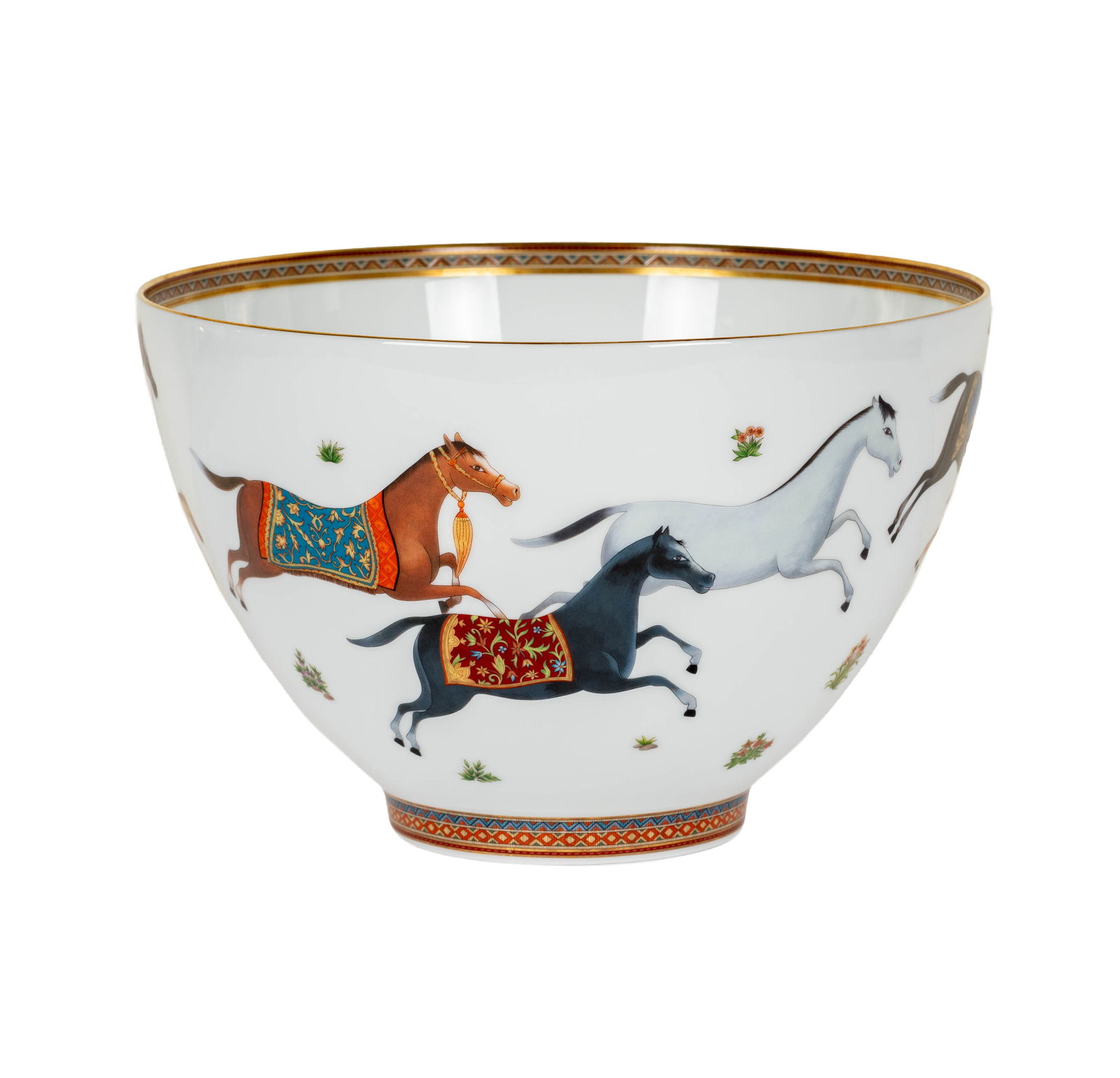 Hermes Cheval d'Orient Porcelain Punch Bowl: marked to underside, 6 3/4 x 10 1/4 in.