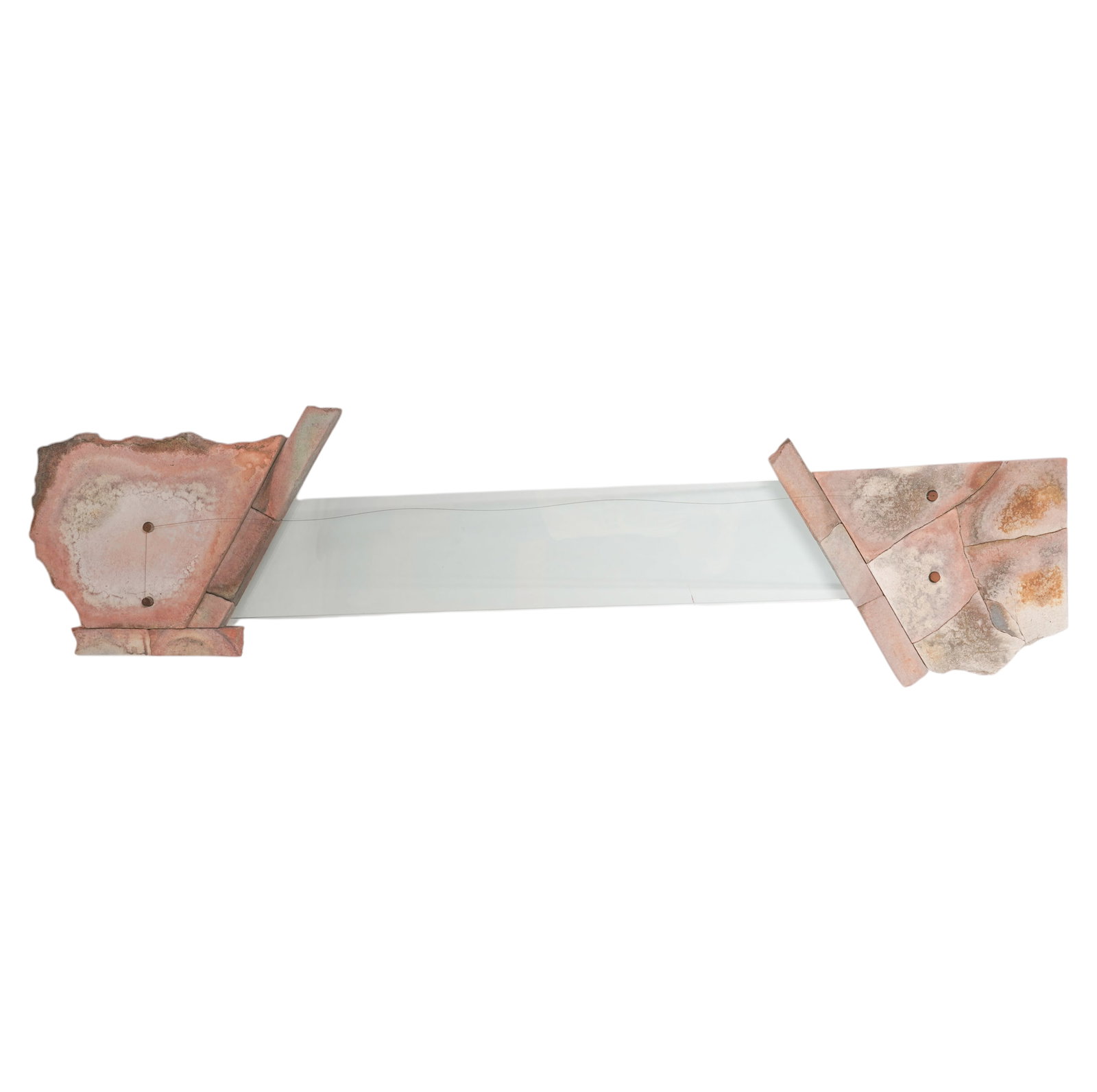 Stephen Kafer, Untitled Wall Sculpture: mixed media (glass, stone, and wire) 1986, unsigned, 70 x 20 x 3 in. Ruth Bachofner Gallery