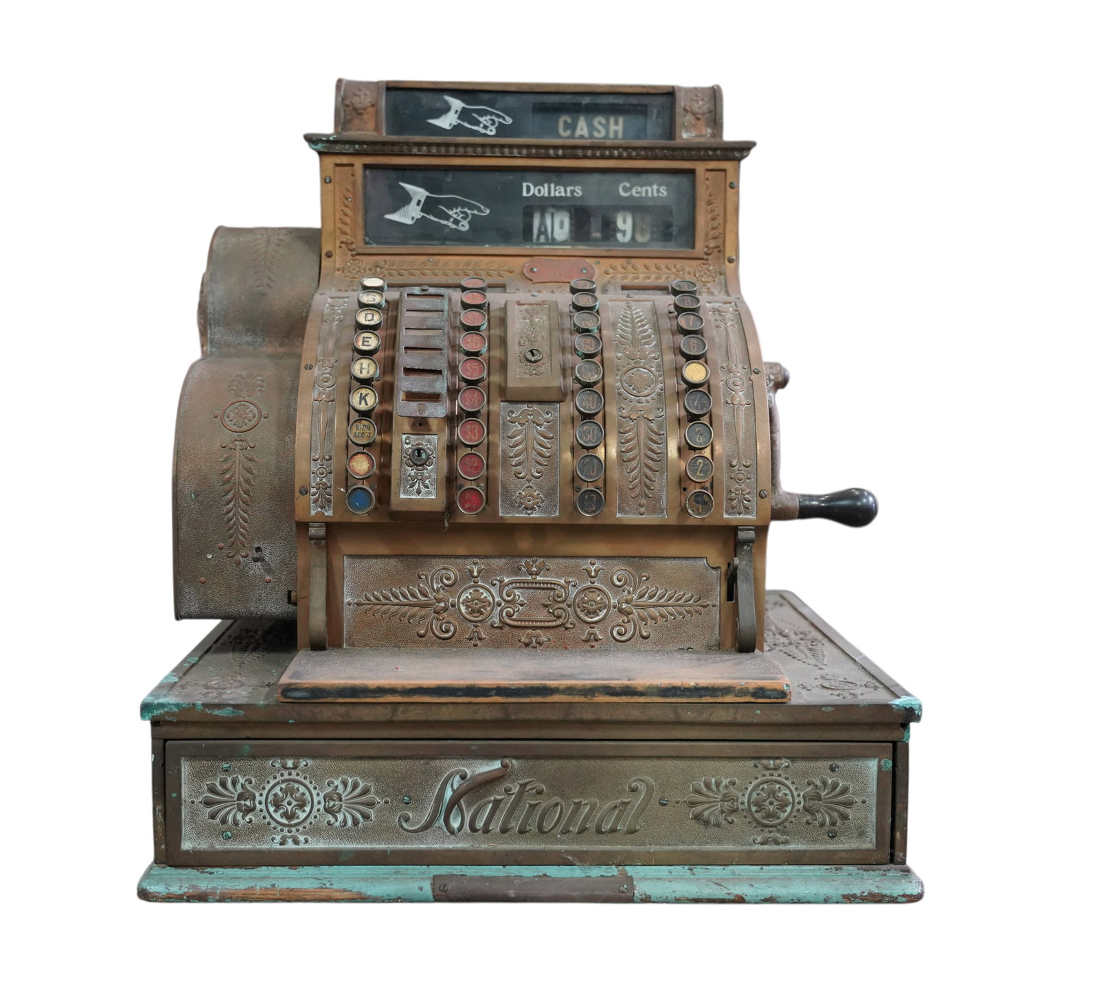 Antique National Cash Register: Brass, 21 1/2 x 18 1/2 x 15 in.
