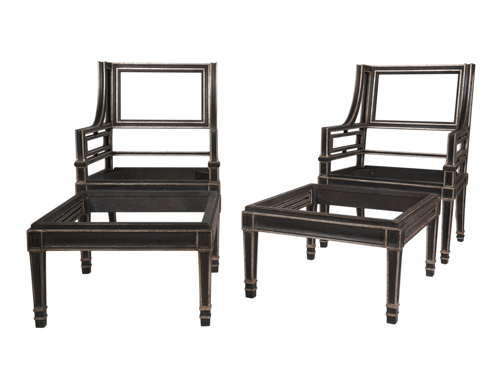 Pair of Ebonized Armchair Frames with Ottoman Frames (1 of 14)