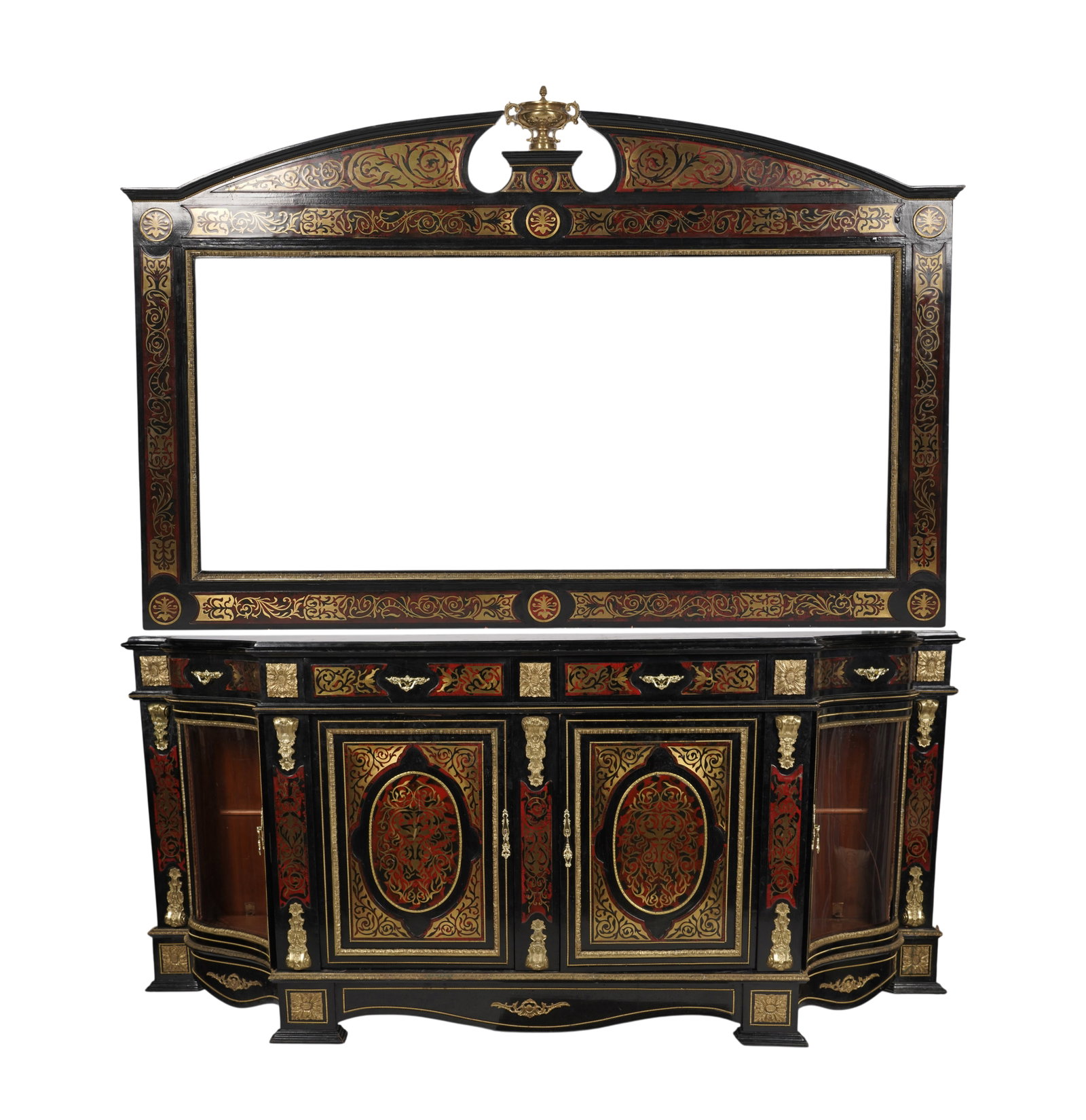 A French Boulle Inlaid Cabinet with Mirror: early 20th century, overall: 96 x 94 x 23 in.