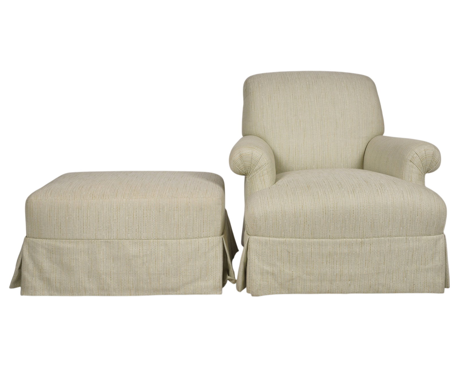 Upholstered Club Chair and Ottoman: chair: 35 1/2 x 36 x 43 in. seat height: 19 in.