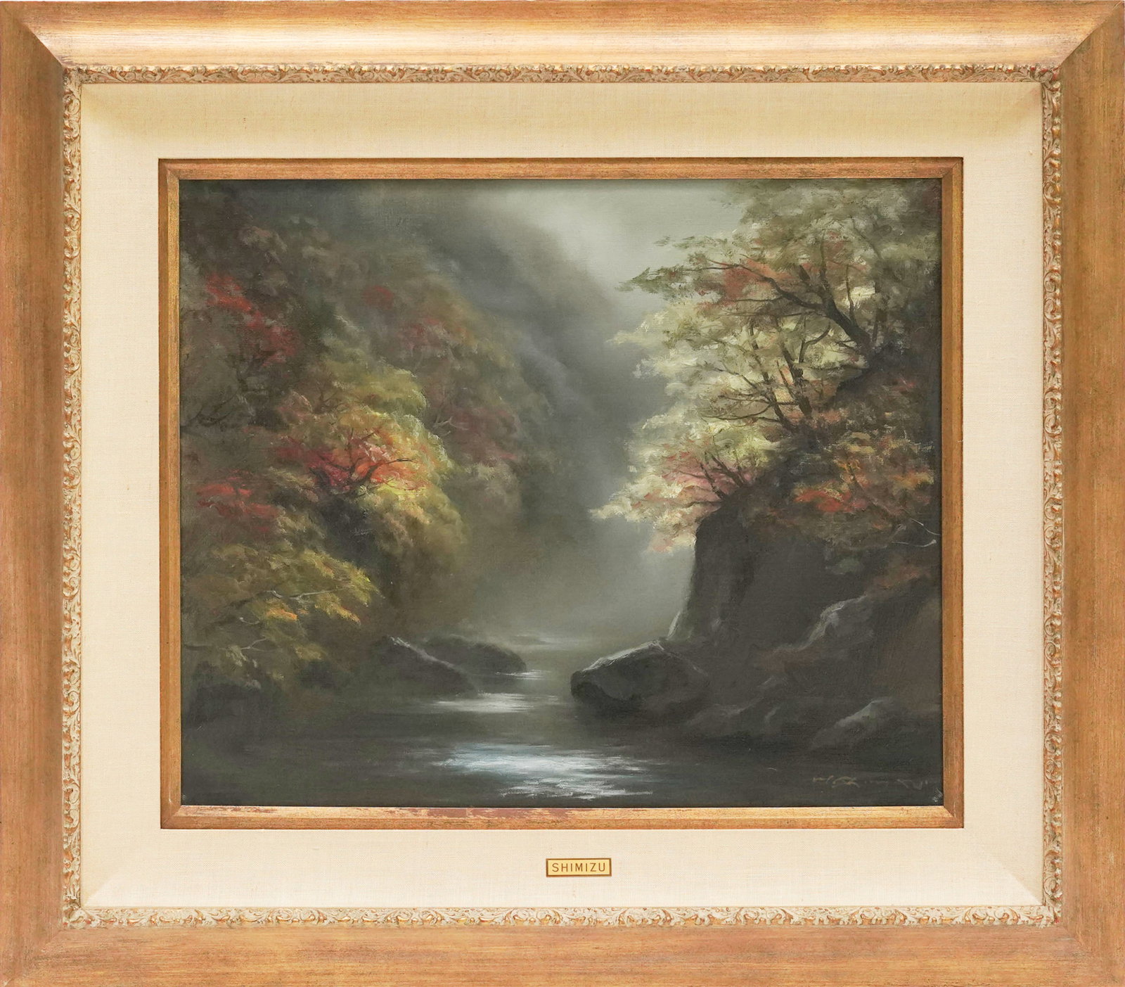 Mitsuzo Shimizu (1905-1986), Mountain River Scene: oil on canvas, signed lower right, canvas: 19 3/4 x 24 in., frame: 30 1/2 x 34 1/2 in.