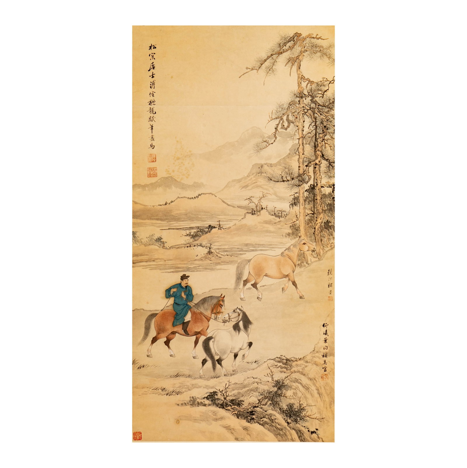 After Pu Quan (1913-1990), Scroll Painting of Horses and Rider (1 of 14)