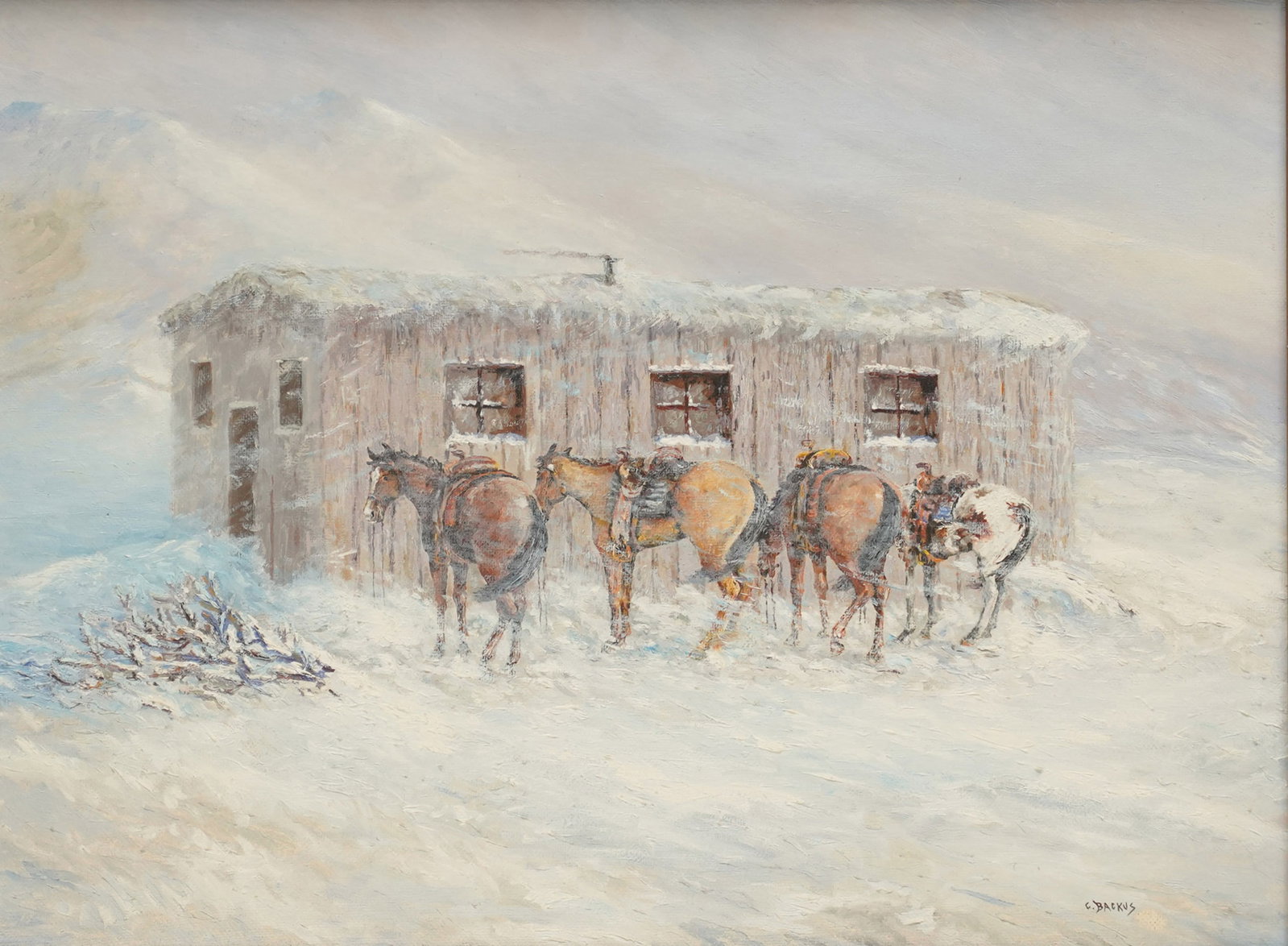 Claude Backus (1876 - 1941): Winter Landscape with Horses (1 of 8)