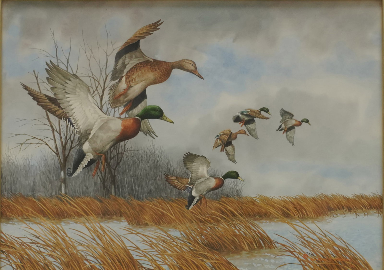 Charles E. Murphy (1933- 2005), Ducks in Flight: watercolor on paper, 1982, signed and dated, sight: 16 1/2 x 23 1/2 in., frame: 27 1/2 x 34 1/2 in.