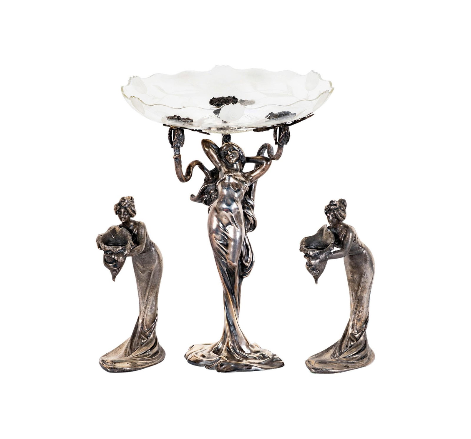 Three Art Nouveau Silvered Metal Garnitures (1 of 16)