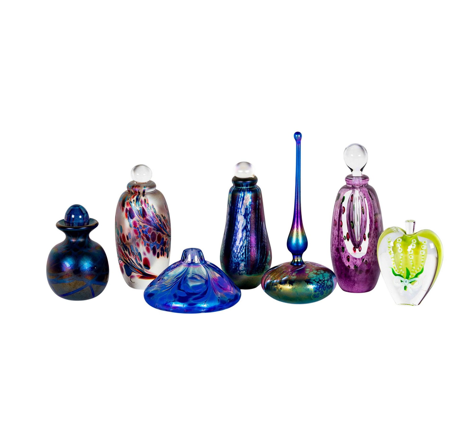Group of Art Glass Vanity Bottles: tallest: 6 3/4 x 3 in.