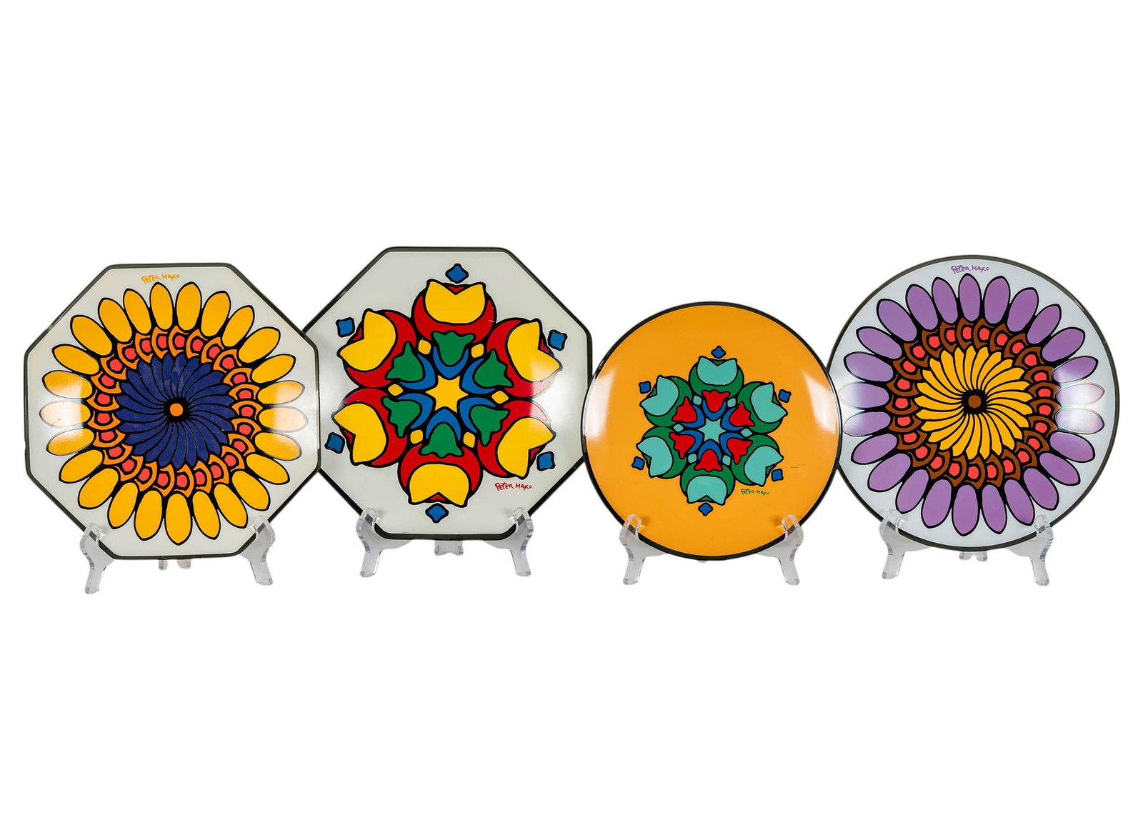 Four Peter Max Painted Glass Plates (1 of 20)