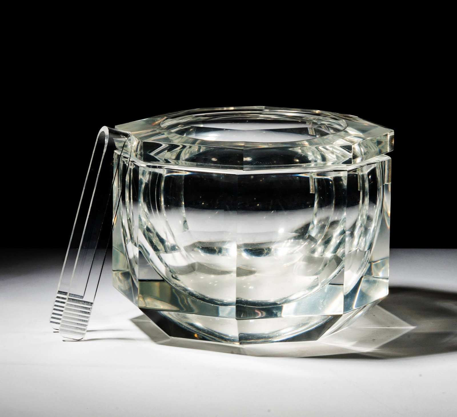 Allesandro Albrizzi: Acrylic Ice Bucket: includes tongs, 7 1/4 x 10 x 10 in.