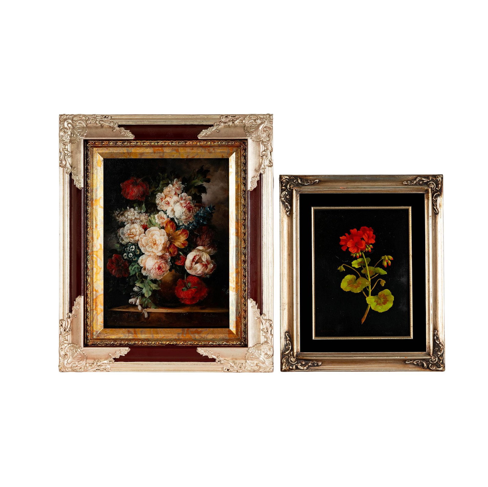 Two Still Life Paintings: Both signed, smallest: board: 12 x 9 in., frame: 18 x 15 in., largest: canvas: 16 x 12 in., frame: 23 1/2 x 19 1/2 in.
