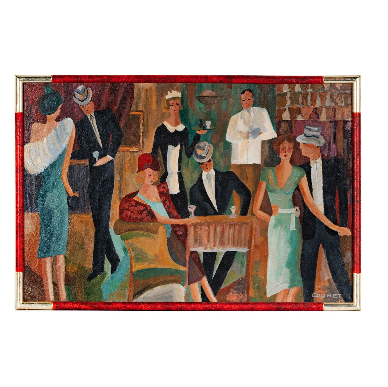 Cubist Interior Scene: oil on canvas, signed "Couret", canvas: 21 1/2 x 32 in., frame: 22 1/2 x 33 in.