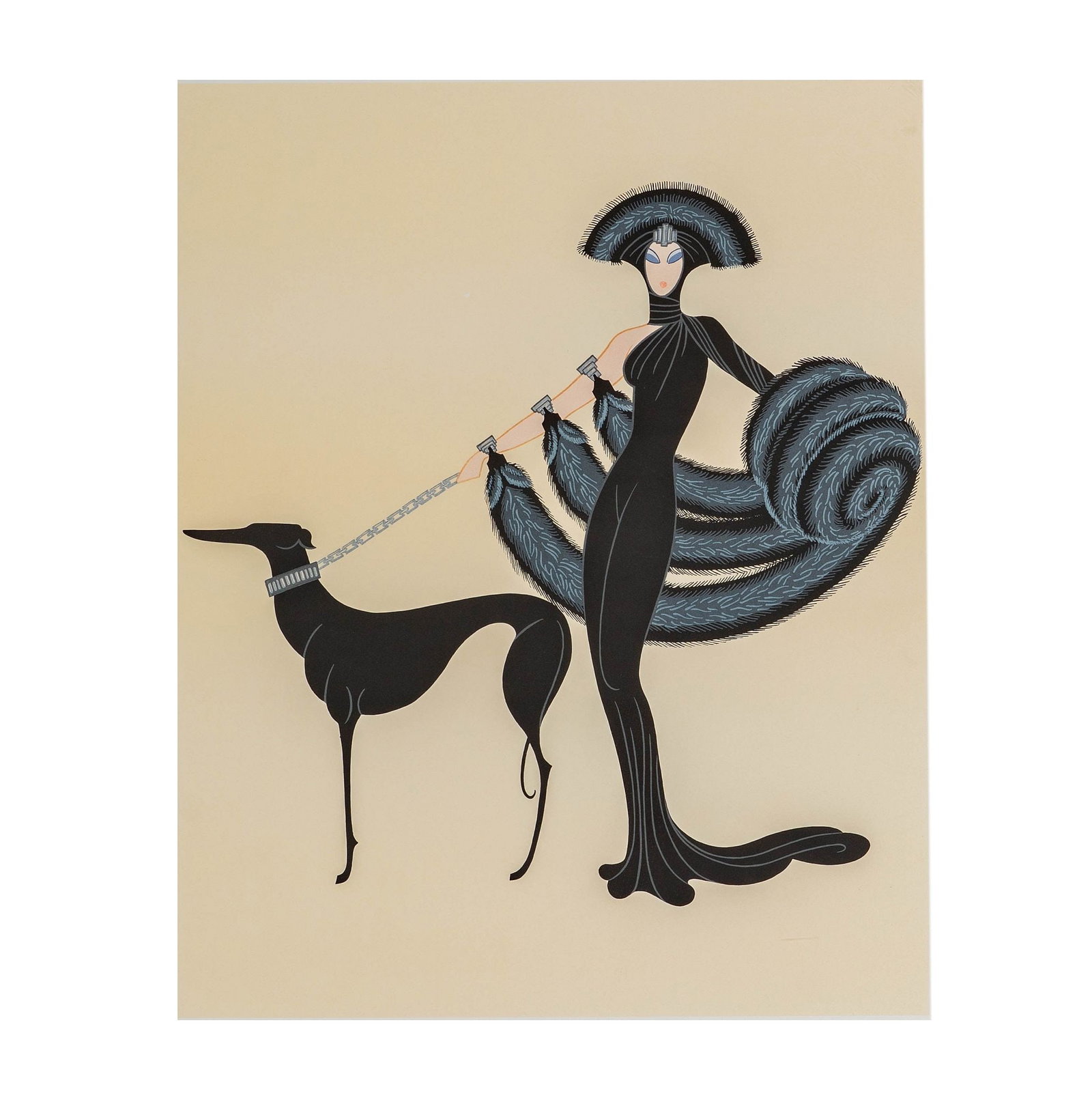Erte (Romain de Tirtoff, 1892-1990), Black Symphony: serigraph, signed lower right, sheet: 29 1/2 x 22 in., frame: 35 1/2 x 27 1/2 in.