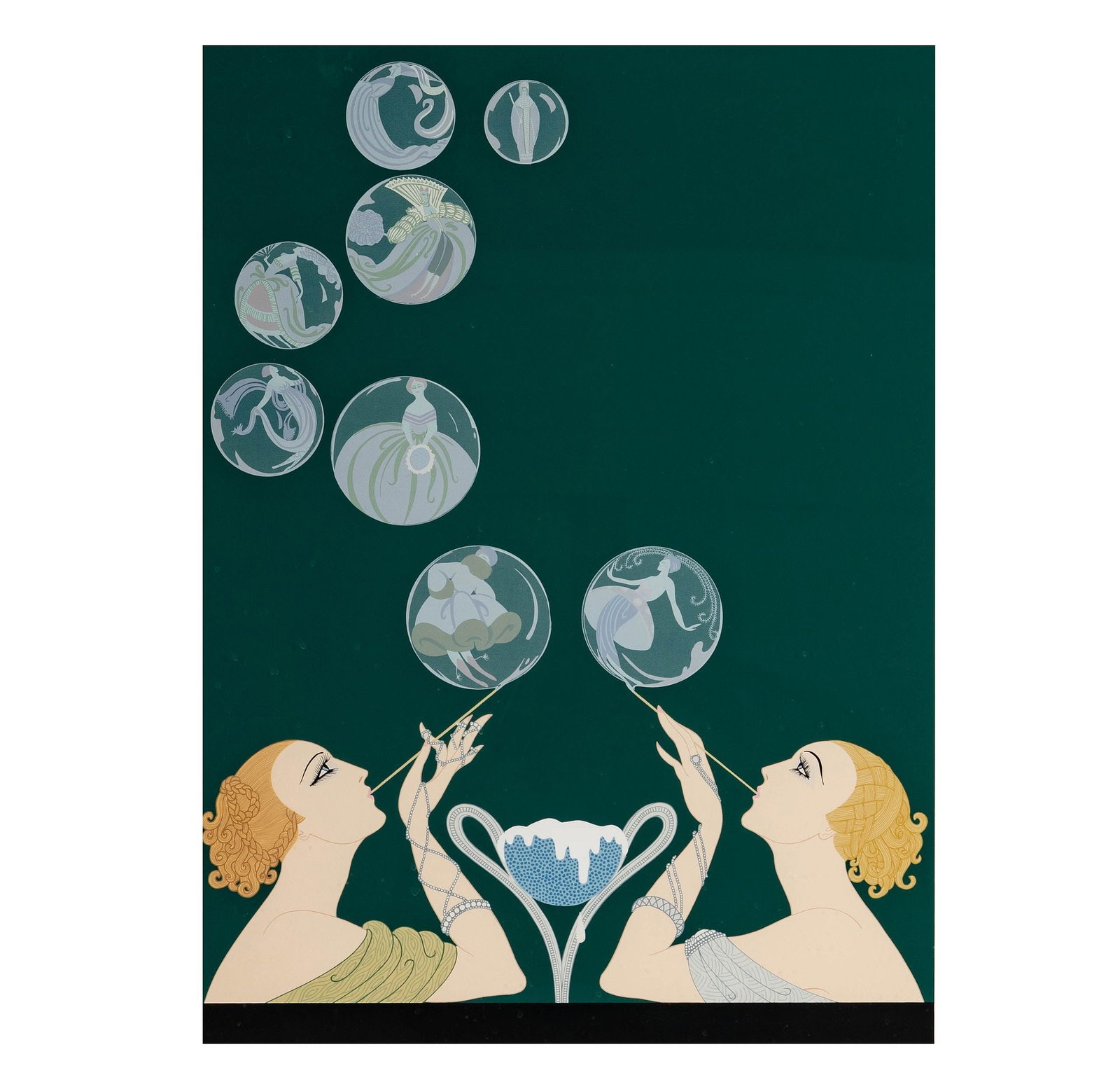 Erte (Romain de Tirtoff, 1892-1990), The Bubbles: serigraph, pencil signed lower right, 233/300, with blindstamp lower left, sight 29 1/4 x 23 in., frame: 34 x 28 in.