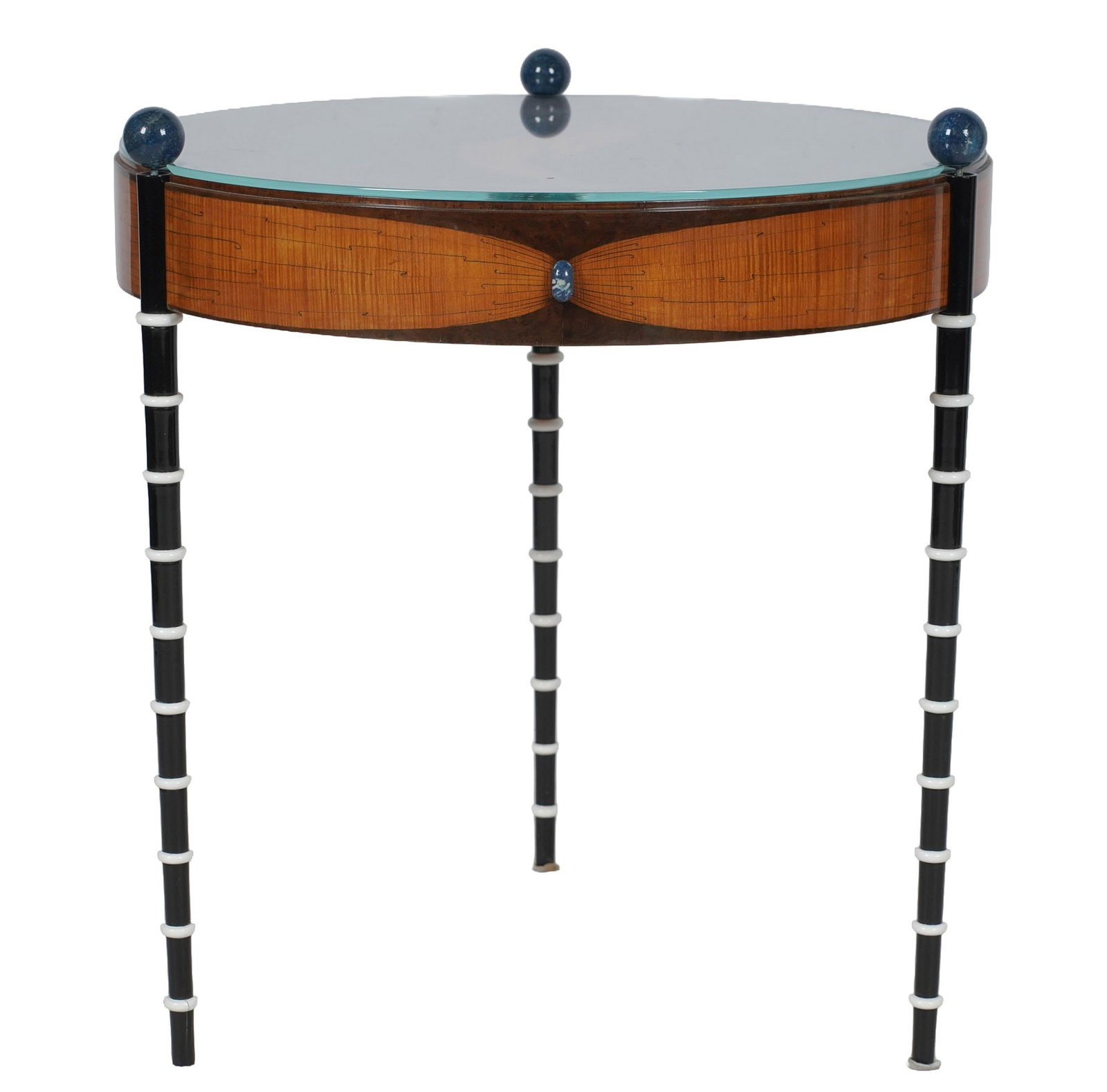 Erte (Romain de Tirtoff, 1892-1990), Wood Inlaid Lamp Table: signed to top, 25 1/2 x 24 1/2 in.