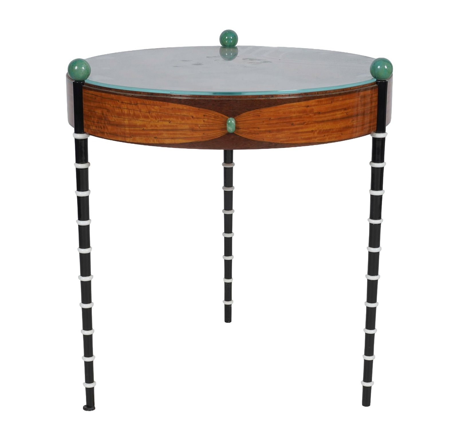 Erte (Romain de Tirtoff, 1892-1990), Wood Inlaid Lamp Table: signed to top, 25 1/2 x 24 1/2 in.
