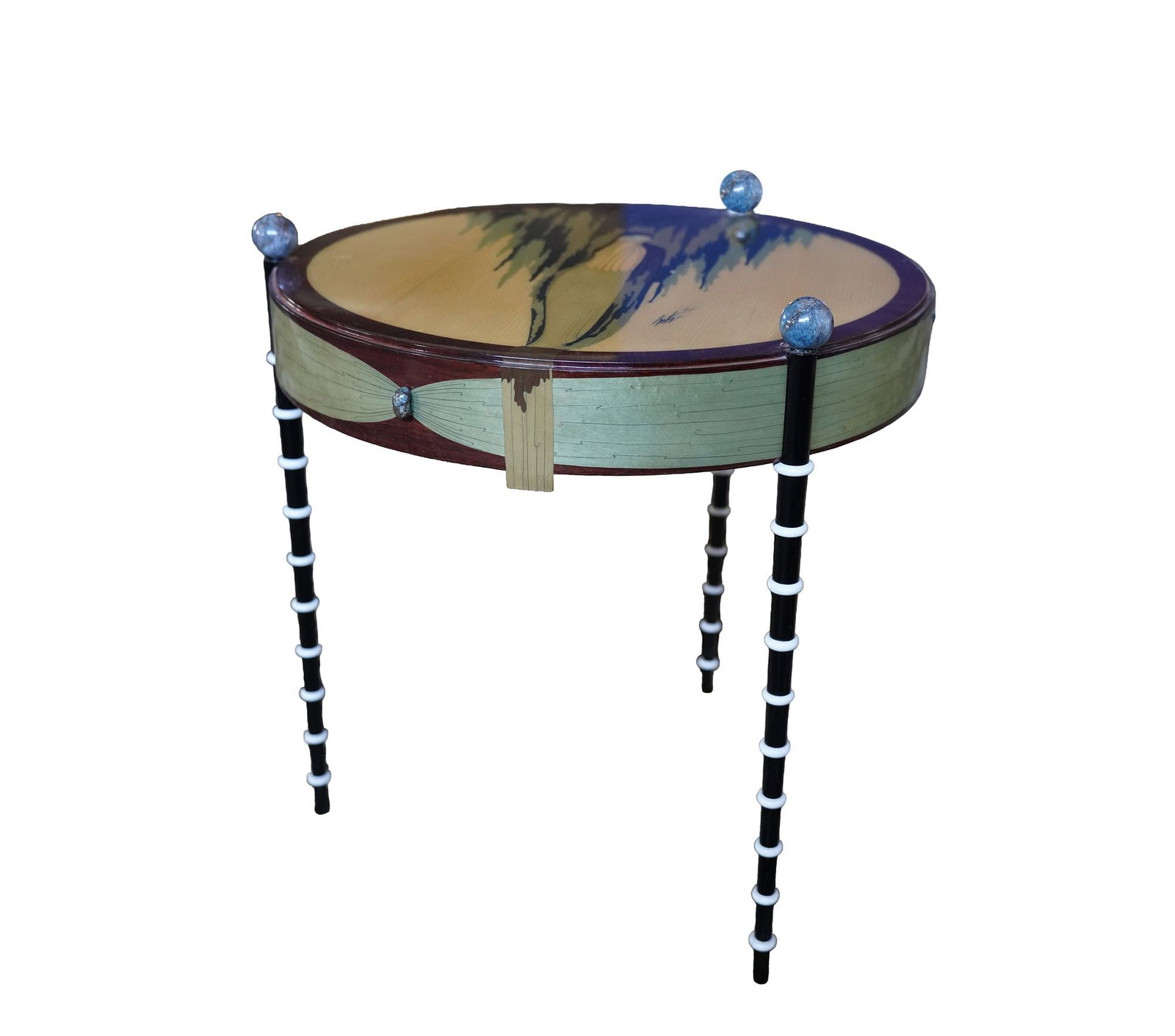 Erte (Romain de Tirtoff, 1892-1990), Wood Inlaid Lamp Table: signed to top, 25 1/2 x 24 1/2 in.