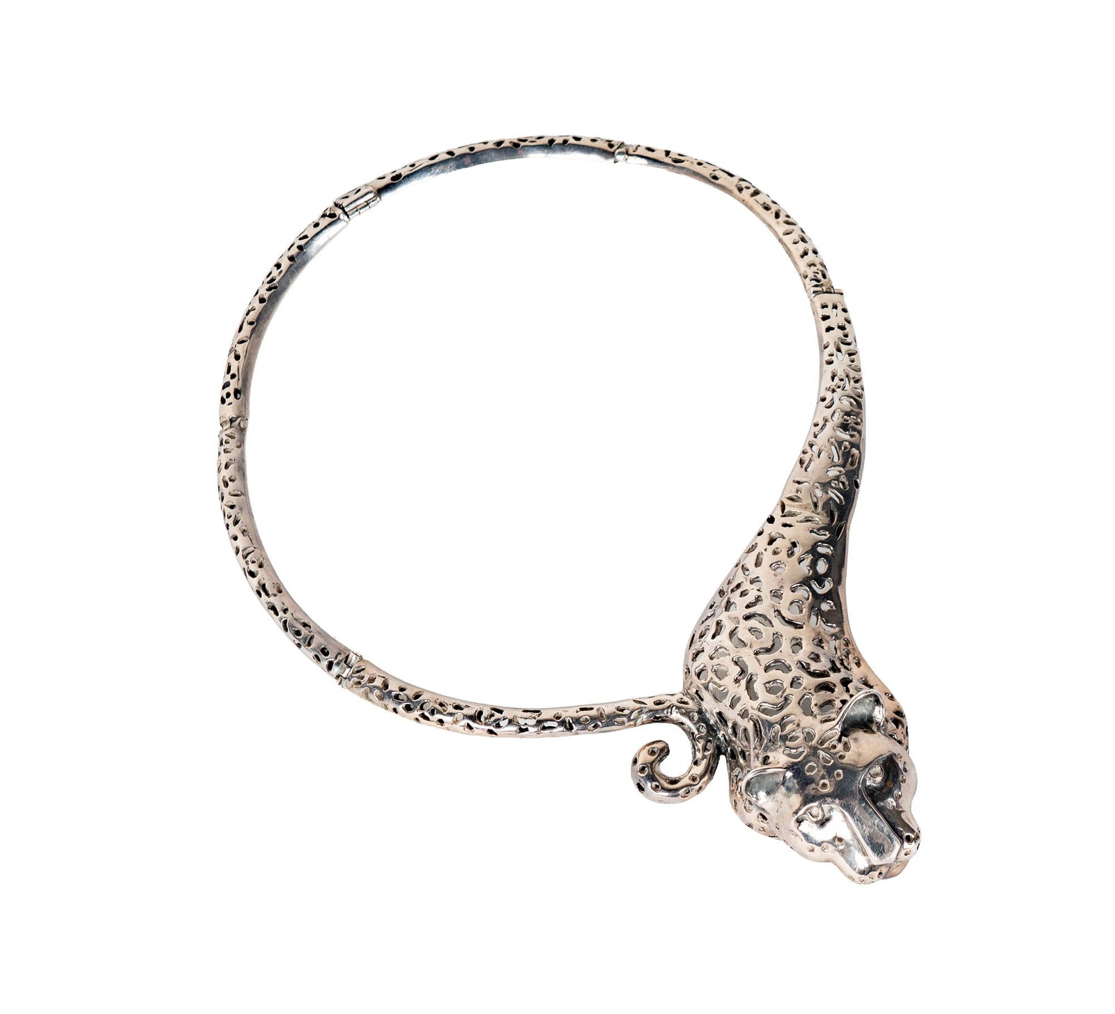 Emilia Castillo Sterling Jaguar Necklace: signed and marked.950, wearable length measuring approximately 18 inches, weighing 203 grams