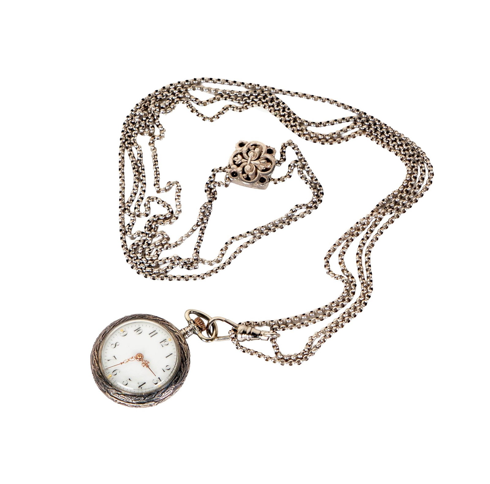 Nouveau, Sterling Watch on Chain (1 of 7)